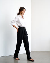 Load image into Gallery viewer, Charvey Black Pleated Wide-leg Pants