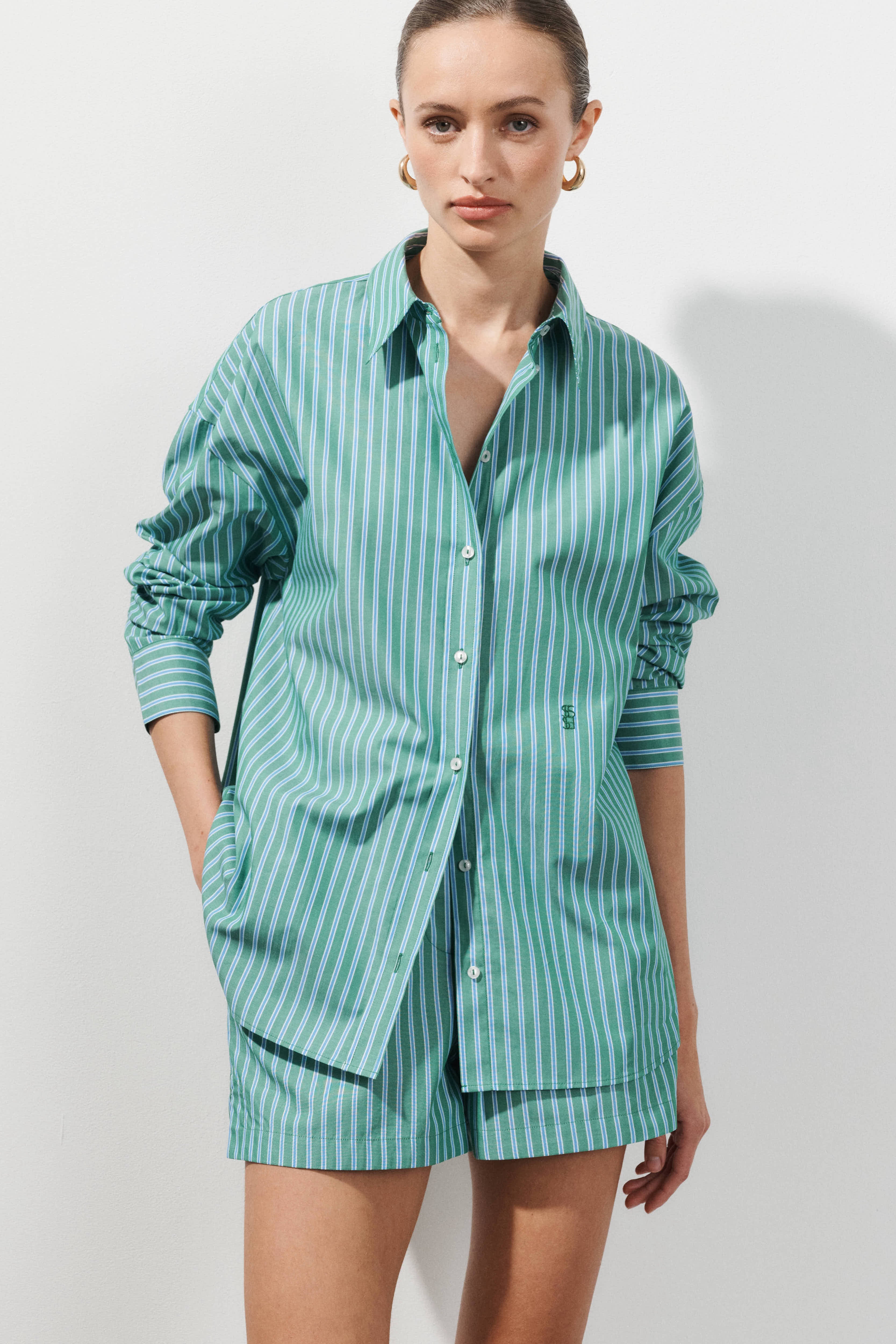 Chemise Femme Khadi Verte à Rayures LILA | Coton Artisanal Chemise Femme Khadi Verte à Rayures LILA | Coton Artisanal
