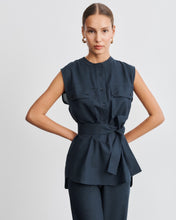 Load image into Gallery viewer, Lenny Navy Belted Sleeveless Shirt