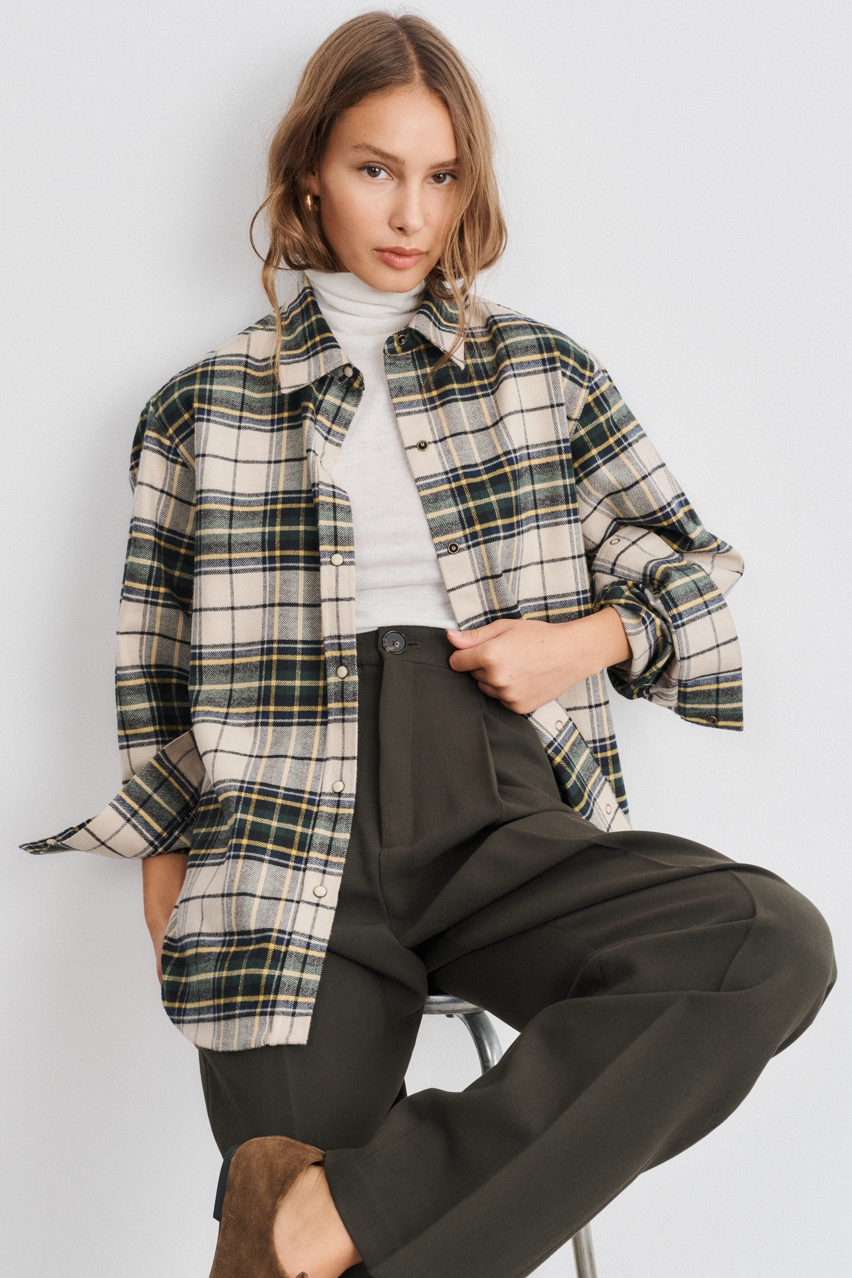 Zoey Overshirt - Yellow Tartan Cotton Flannel | SESSEI Zoey Overshirt - Yellow Tartan Cotton Flannel | SESSEI