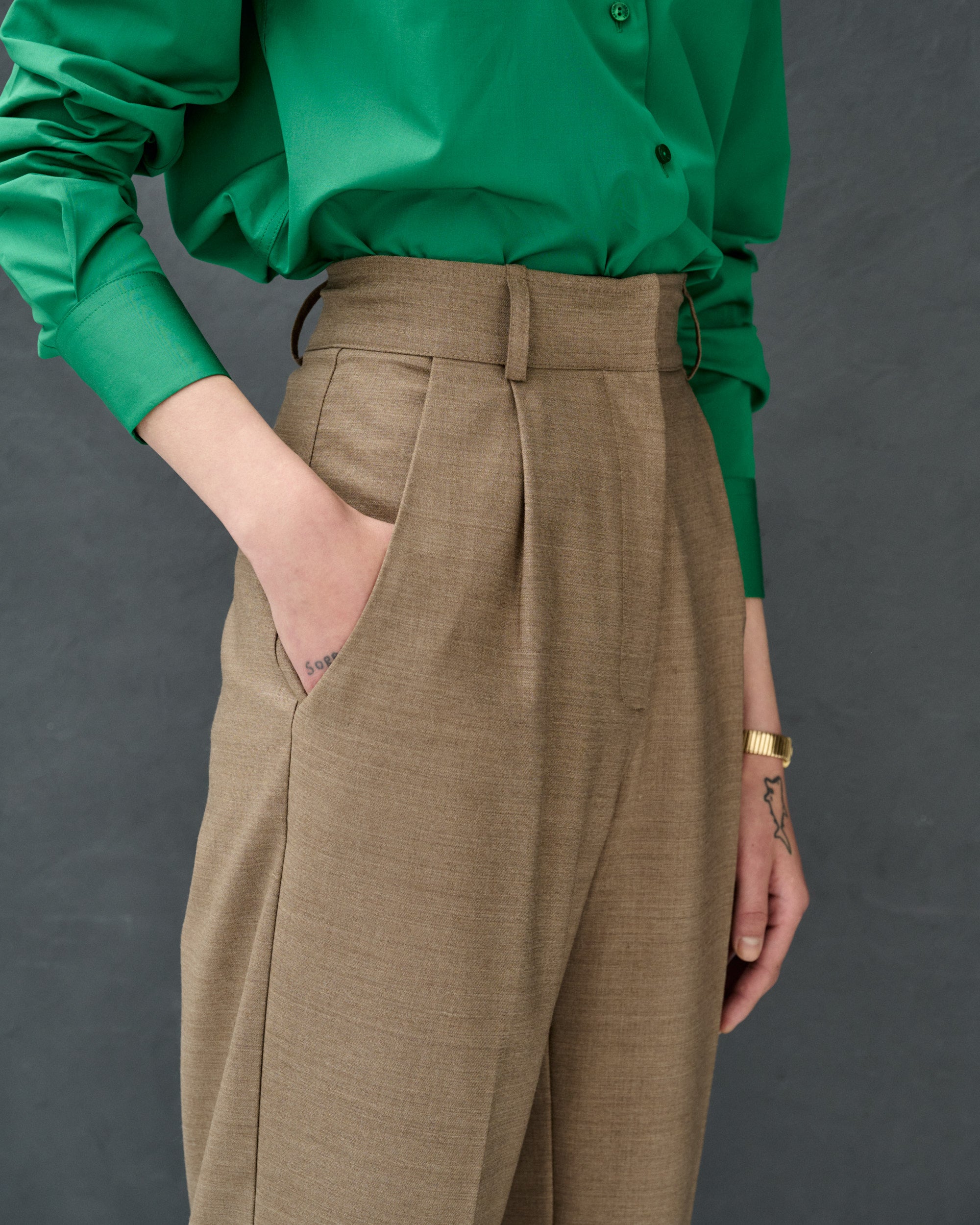 Charvey Beige Pleated Wide-leg Pants