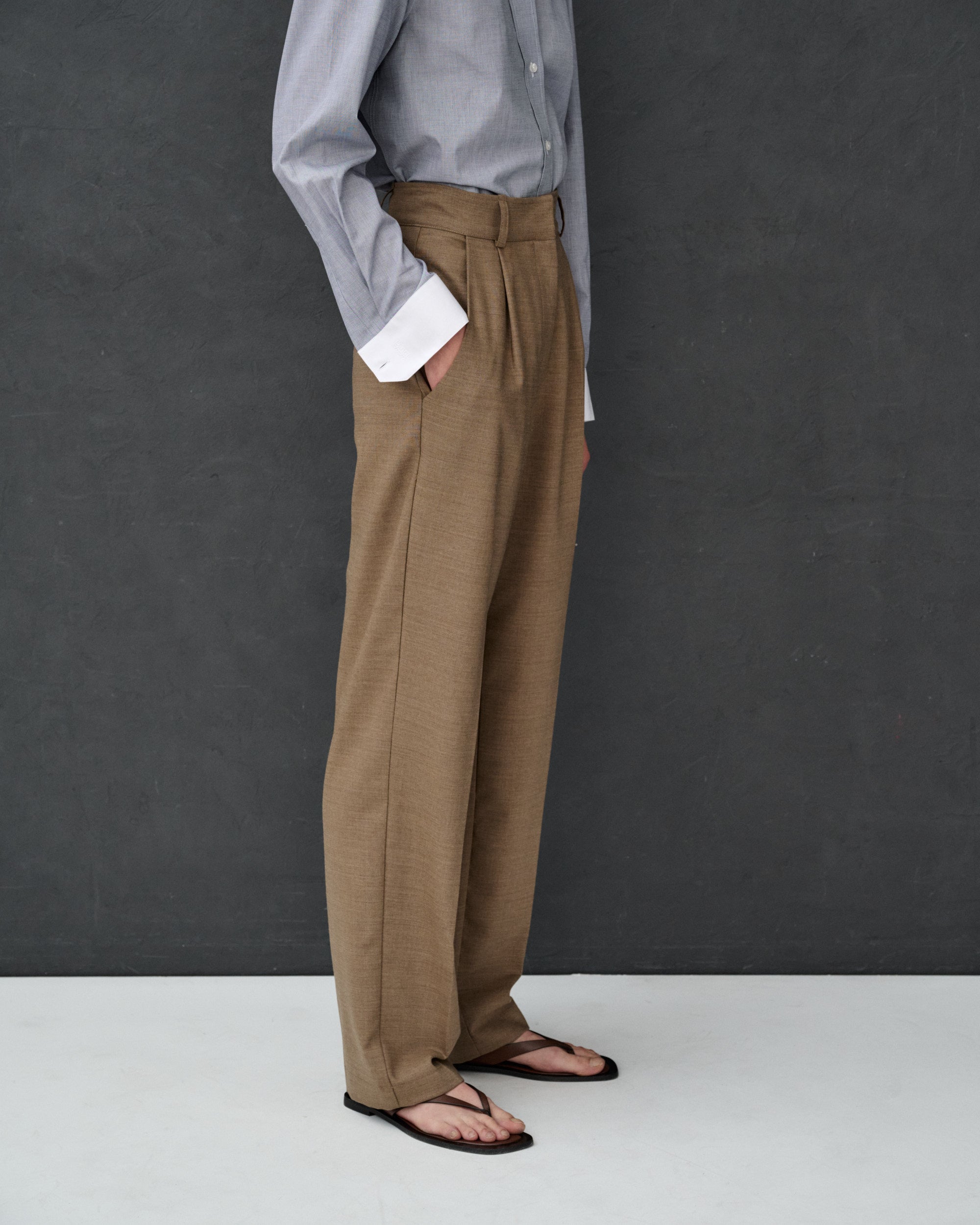 Charvey Beige Pleated Wide-leg Pants