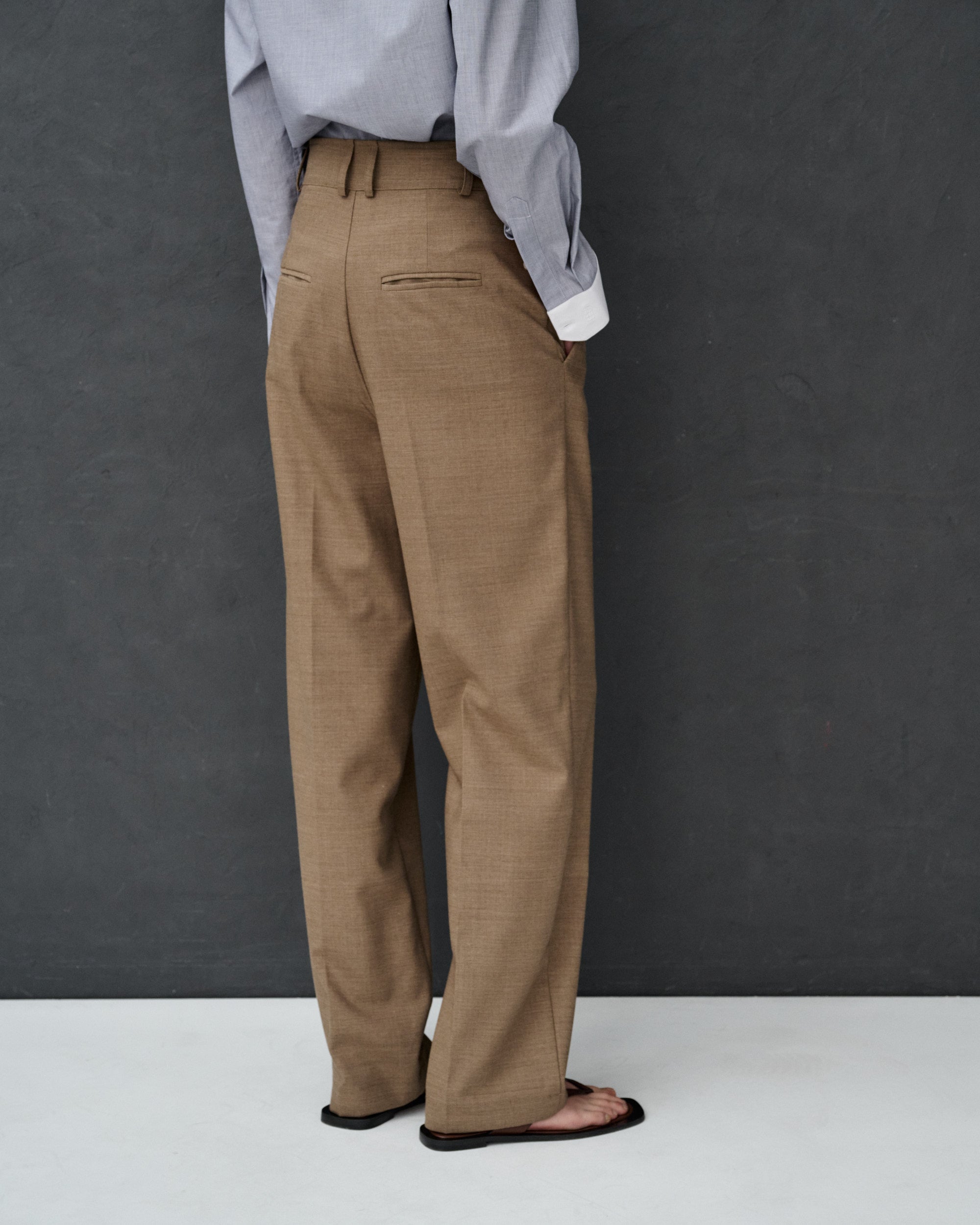 Charvey Beige Pleated Wide-leg Pants