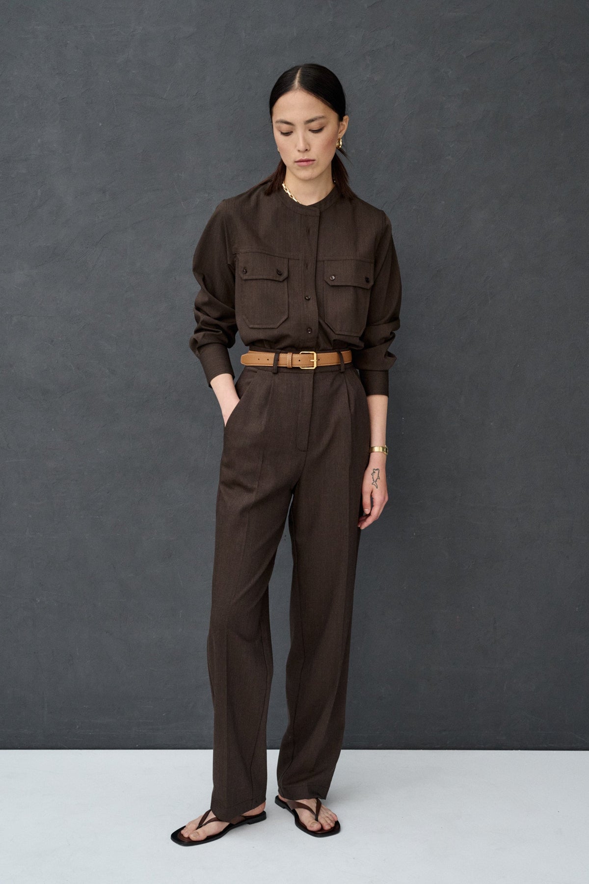 Pantalon Charvey - laine mélangée marron | SESSEI