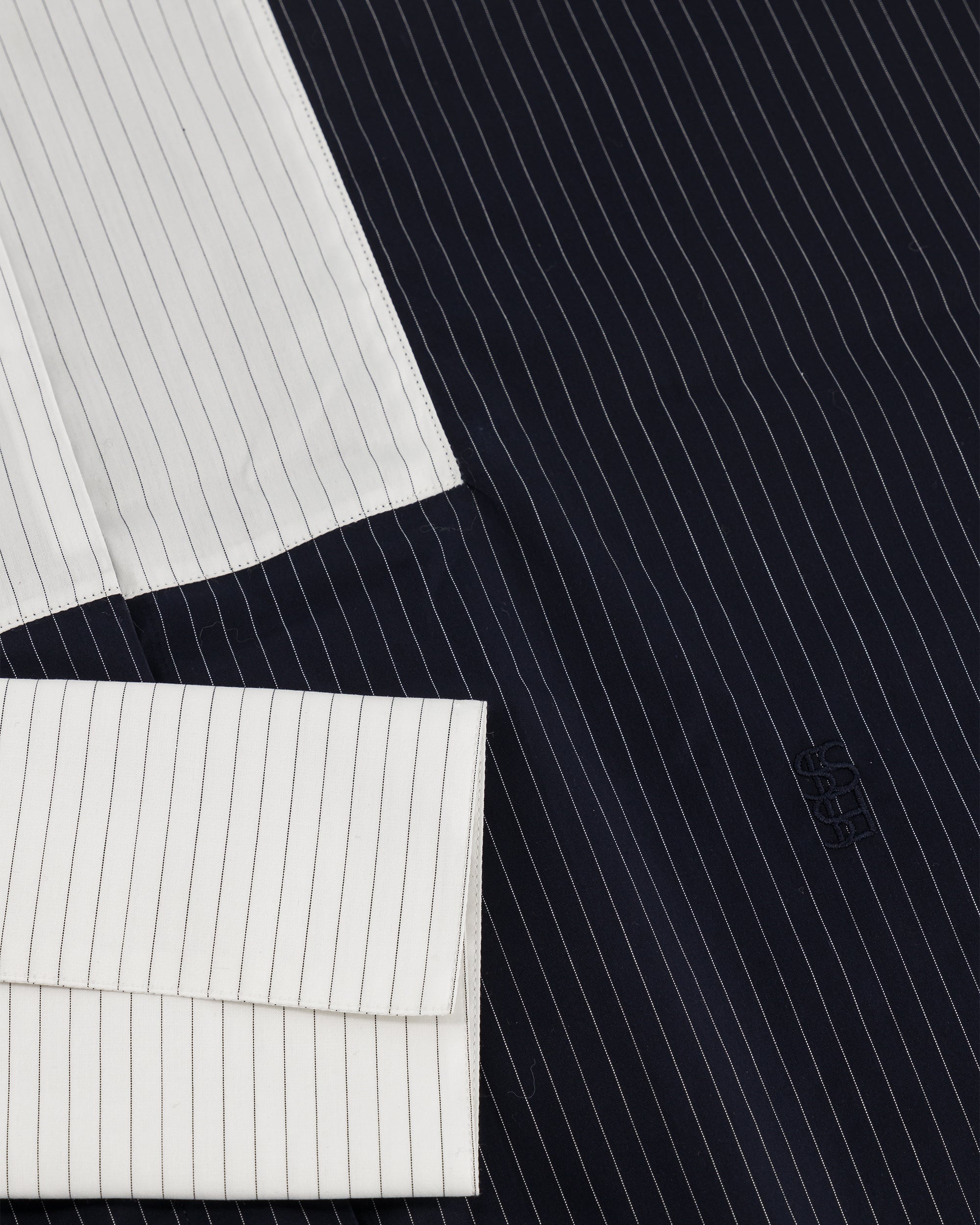 Lou Navy Cotton Poplin Pants with White Stripes