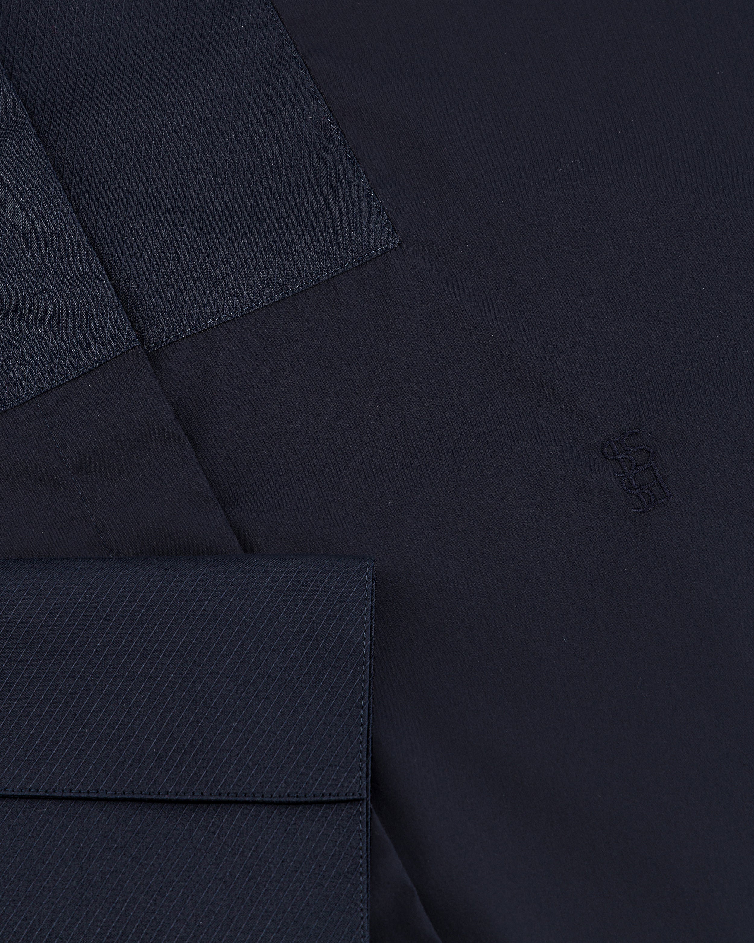 Bianca Navy Cotton Poplin Shirt with Textured Bib