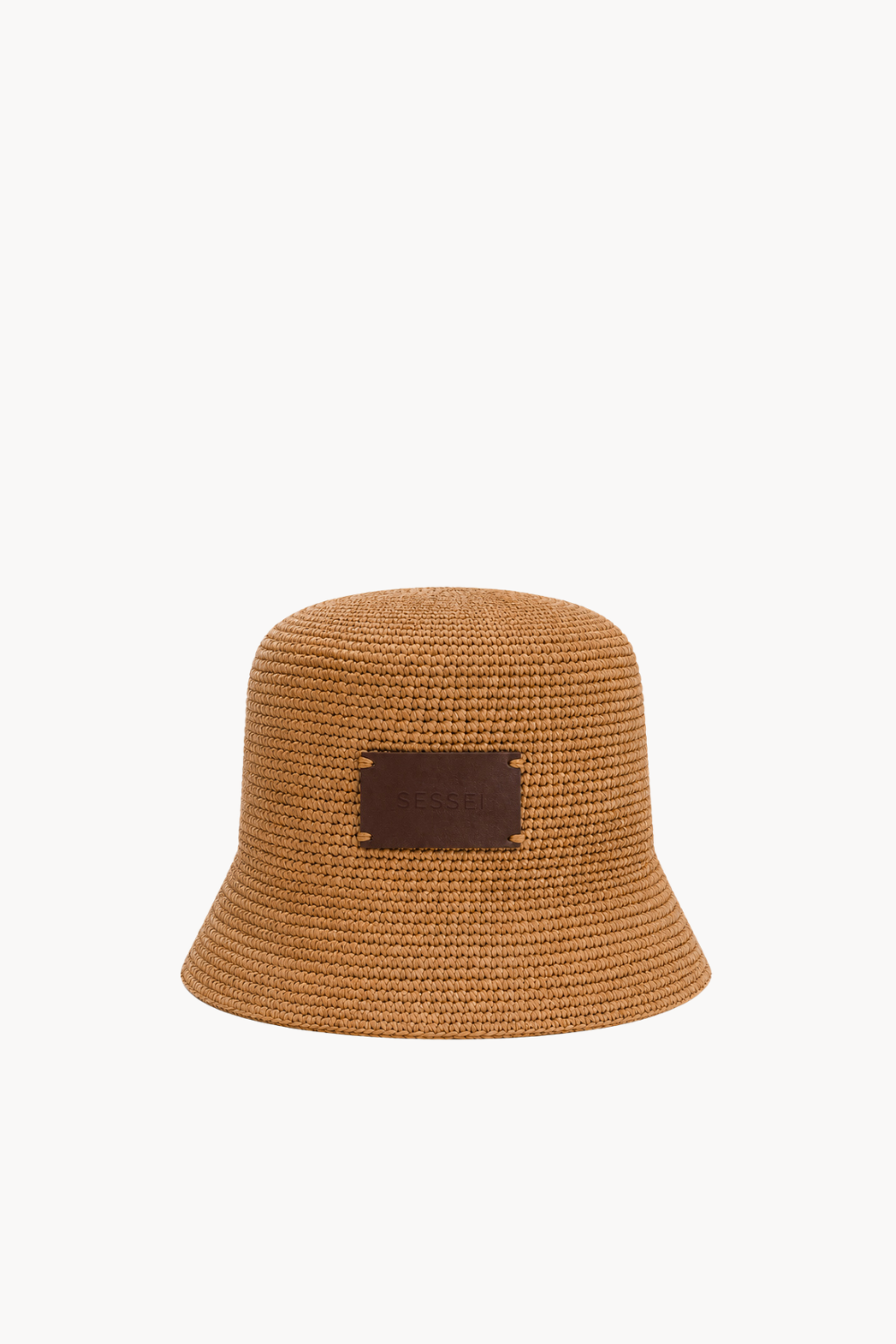 Chapeau cloche en raphia et cuir moka