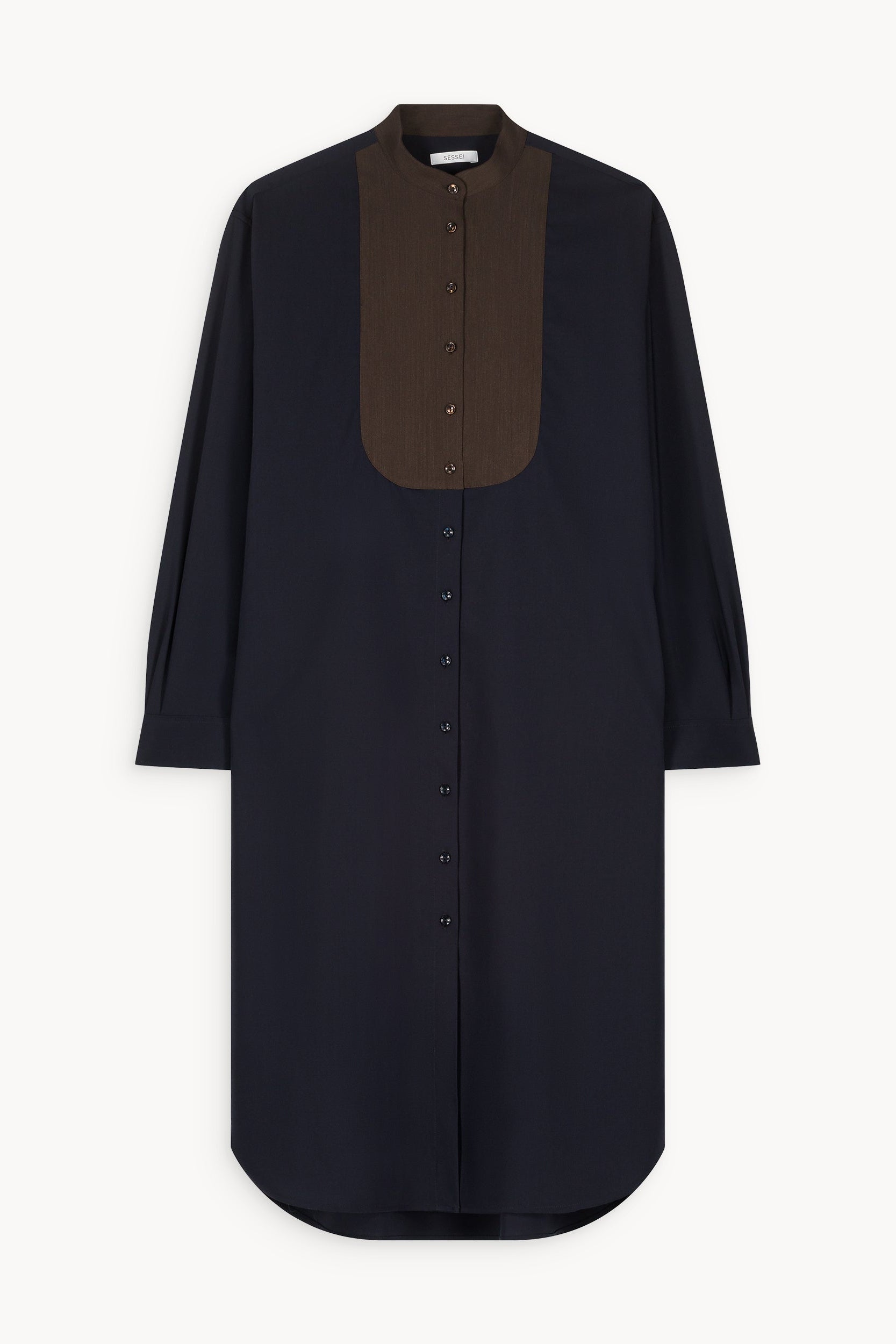 Robe chemise bleu marine à plastron Chloe