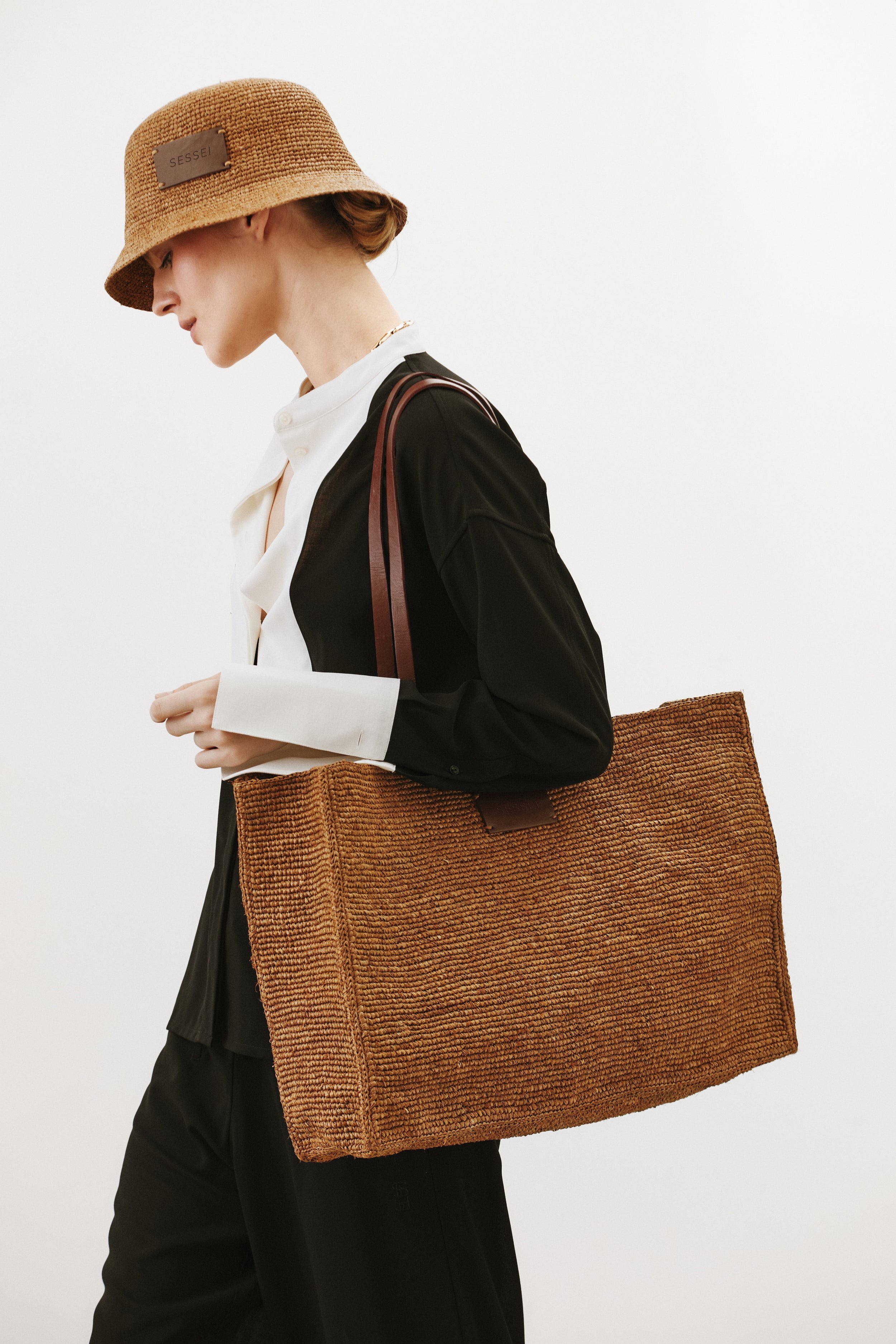 Mocha Raffia & Leather Tote