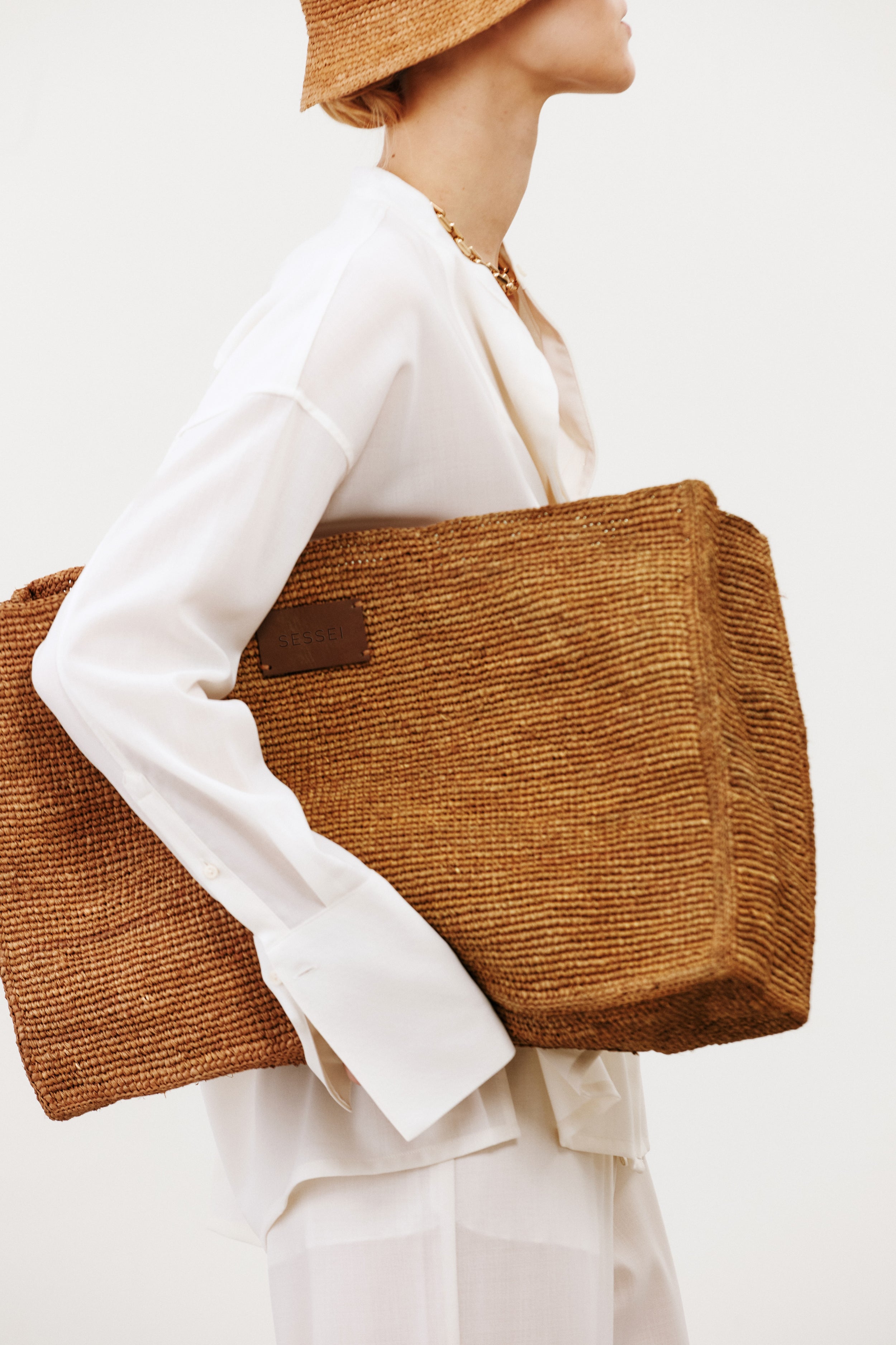 Mocha Raffia & Leather Tote