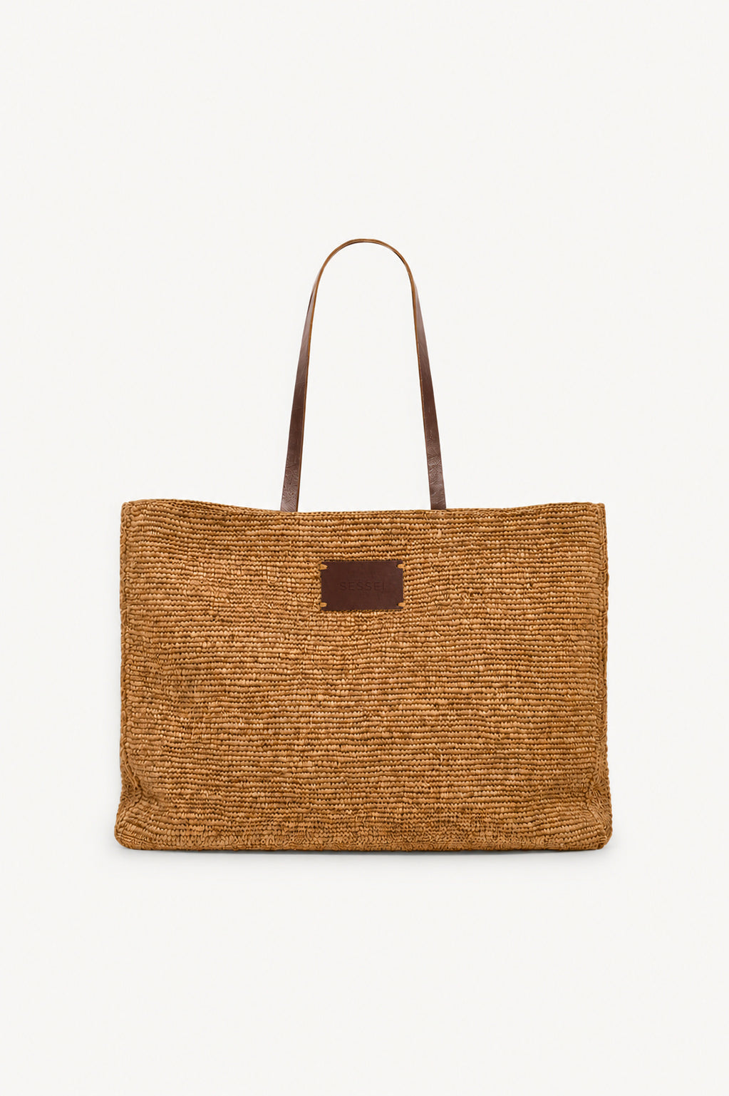 Sac cabas en raphia et cuir moka