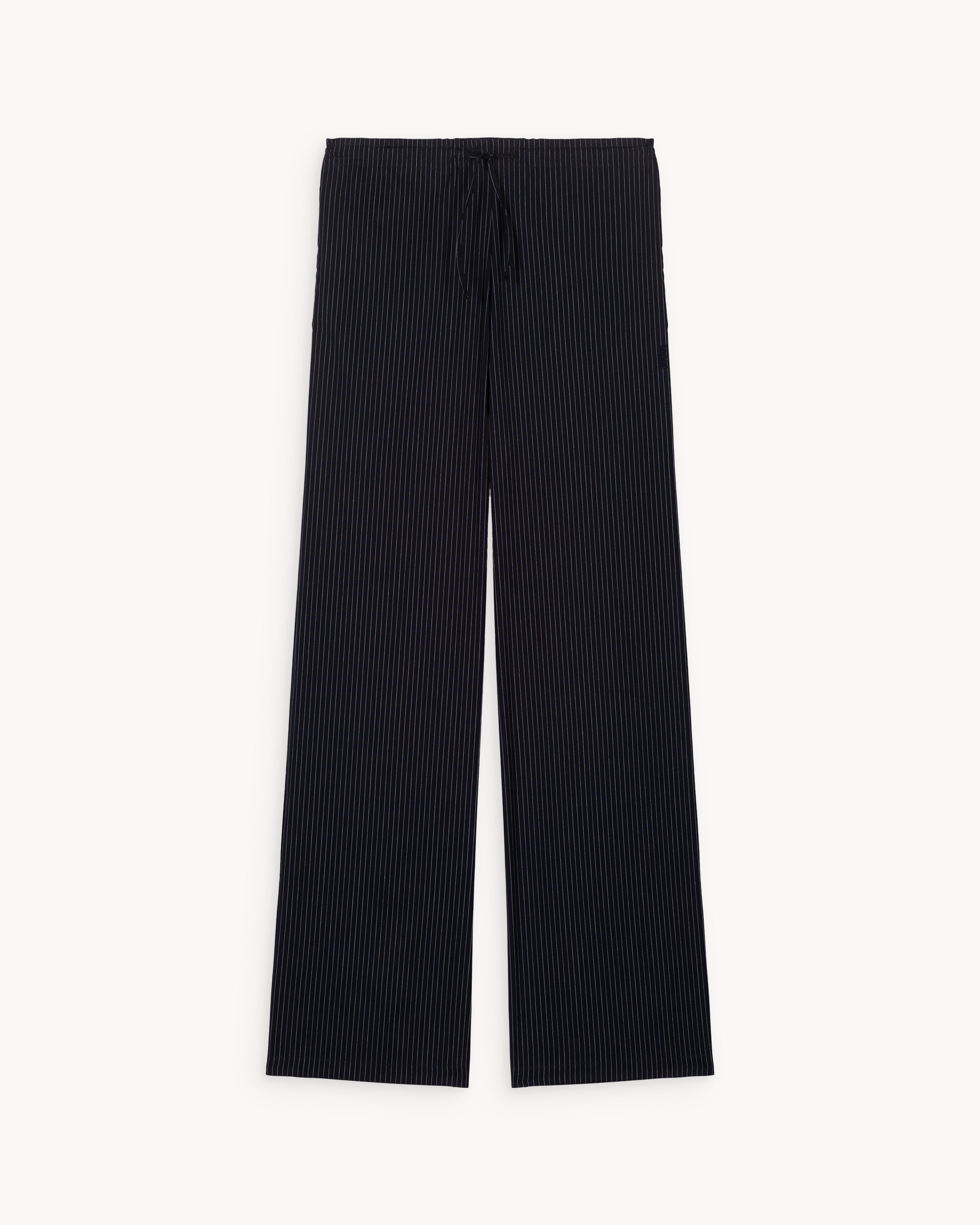 Lou Navy Cotton Poplin Pants with White Stripes