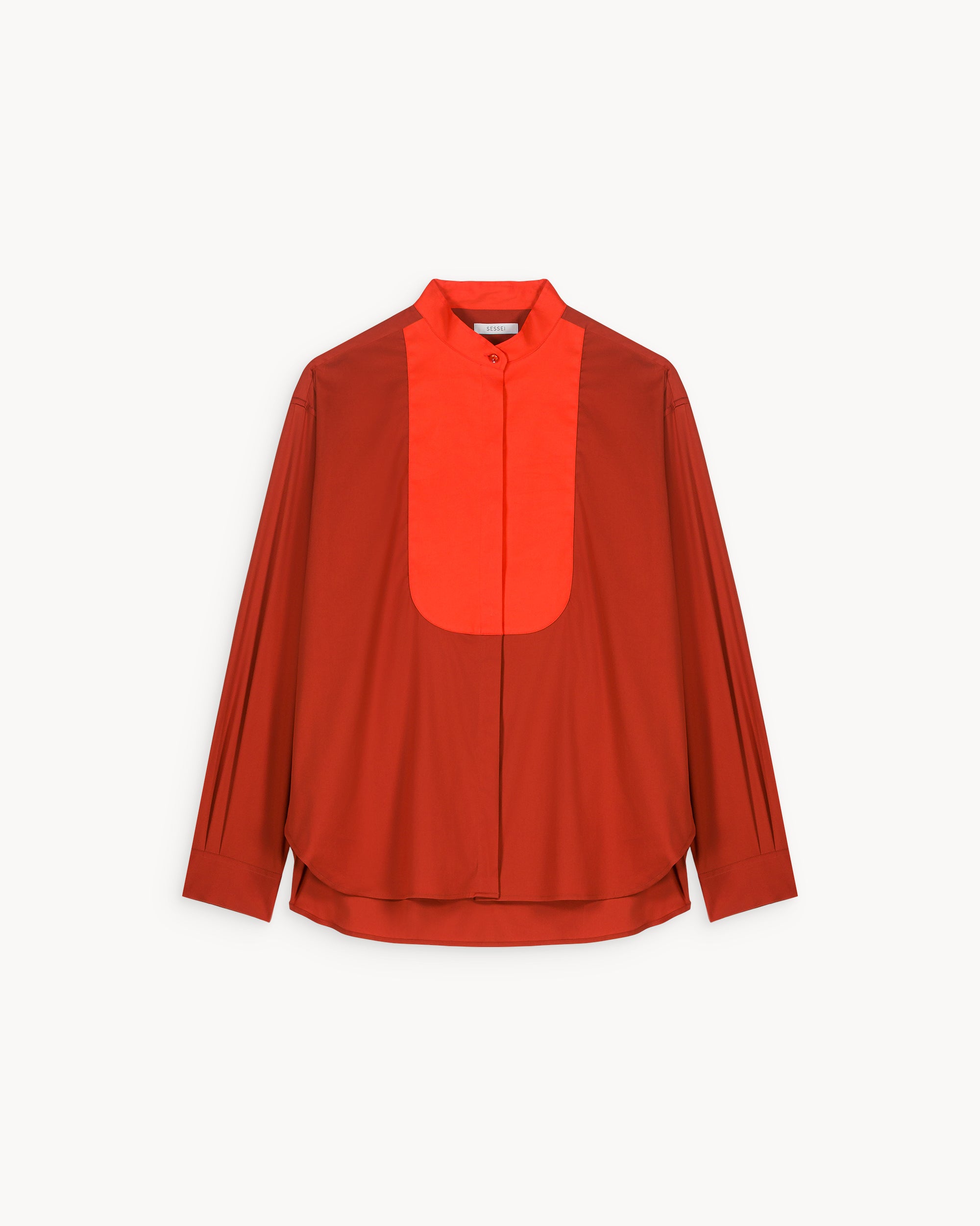 Maria Terracotta Cotton Poplin Shirt with Bib