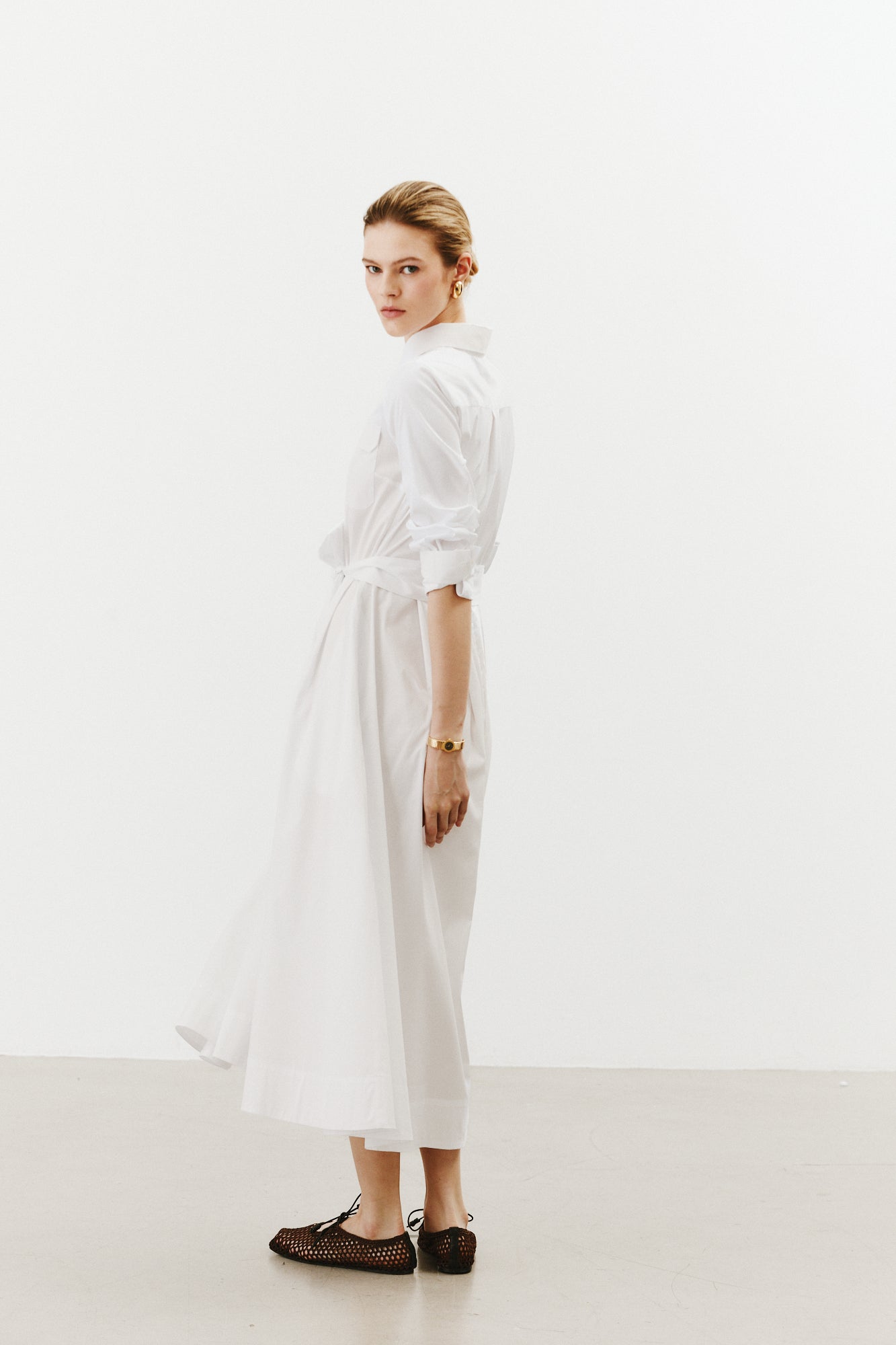 Bessette White Fitted Shirt Dress 