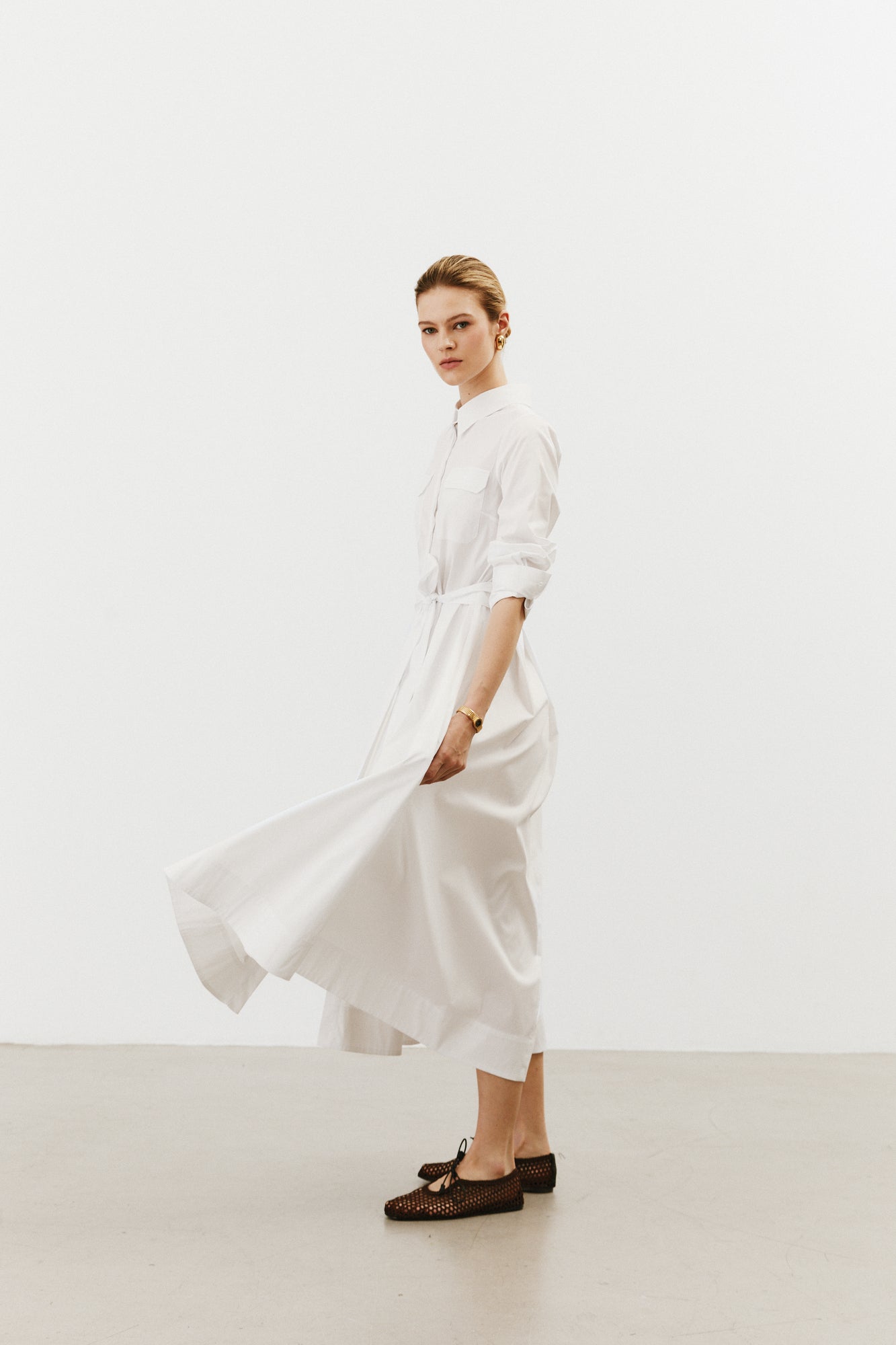 Bessette White Fitted Shirt Dress 