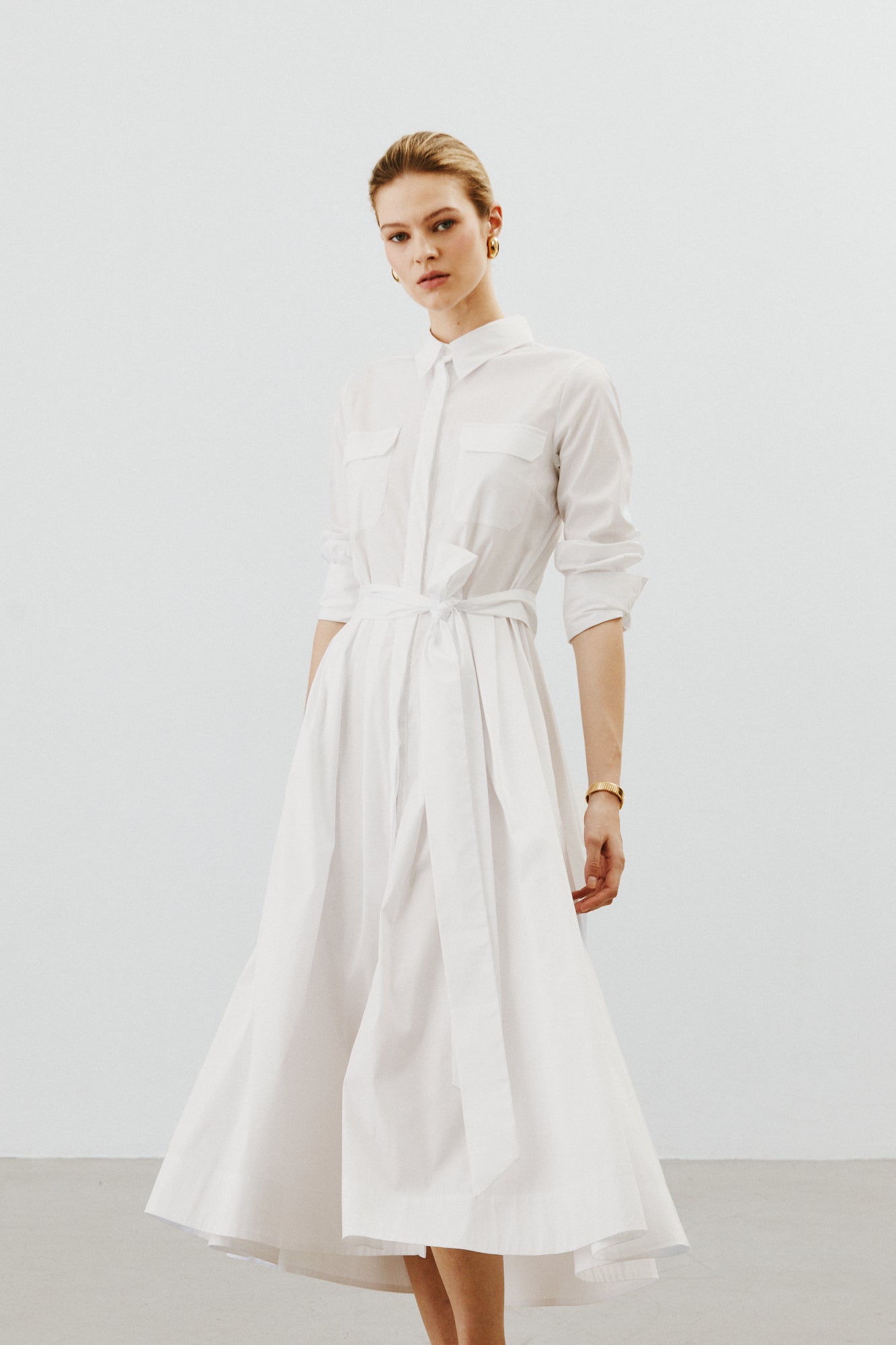 Bessette White Fitted Shirt Dress 