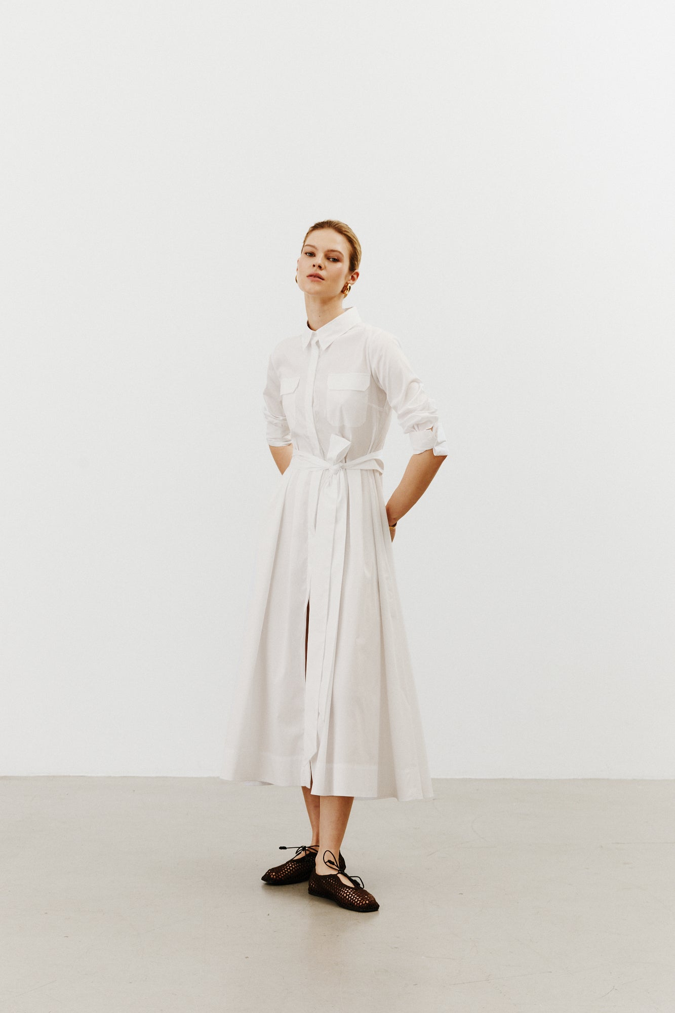 Bessette White Fitted Shirt Dress 