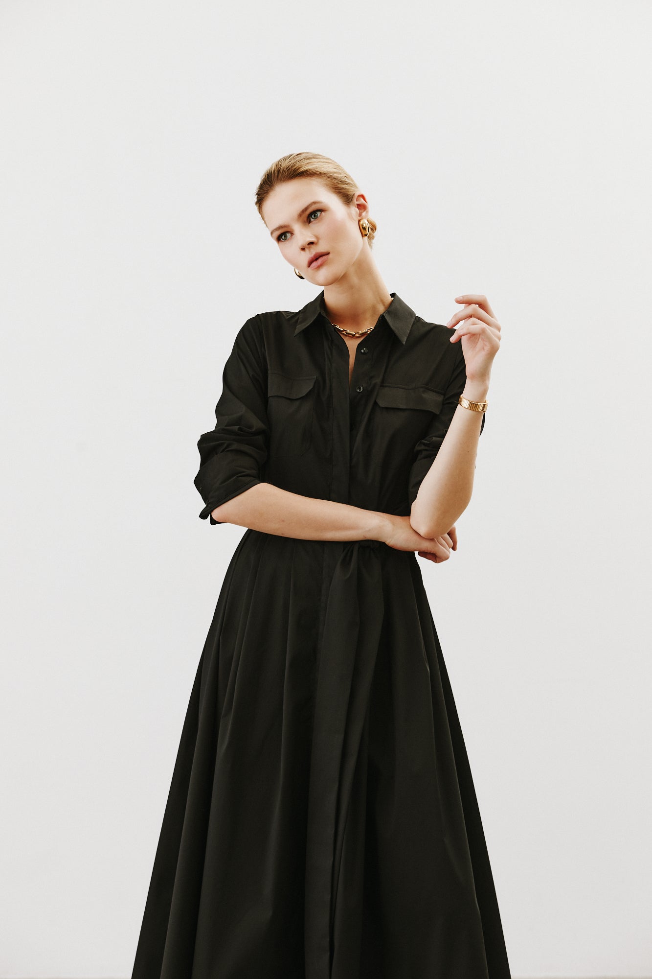 Bessette Black Fitted Shirt Dress 