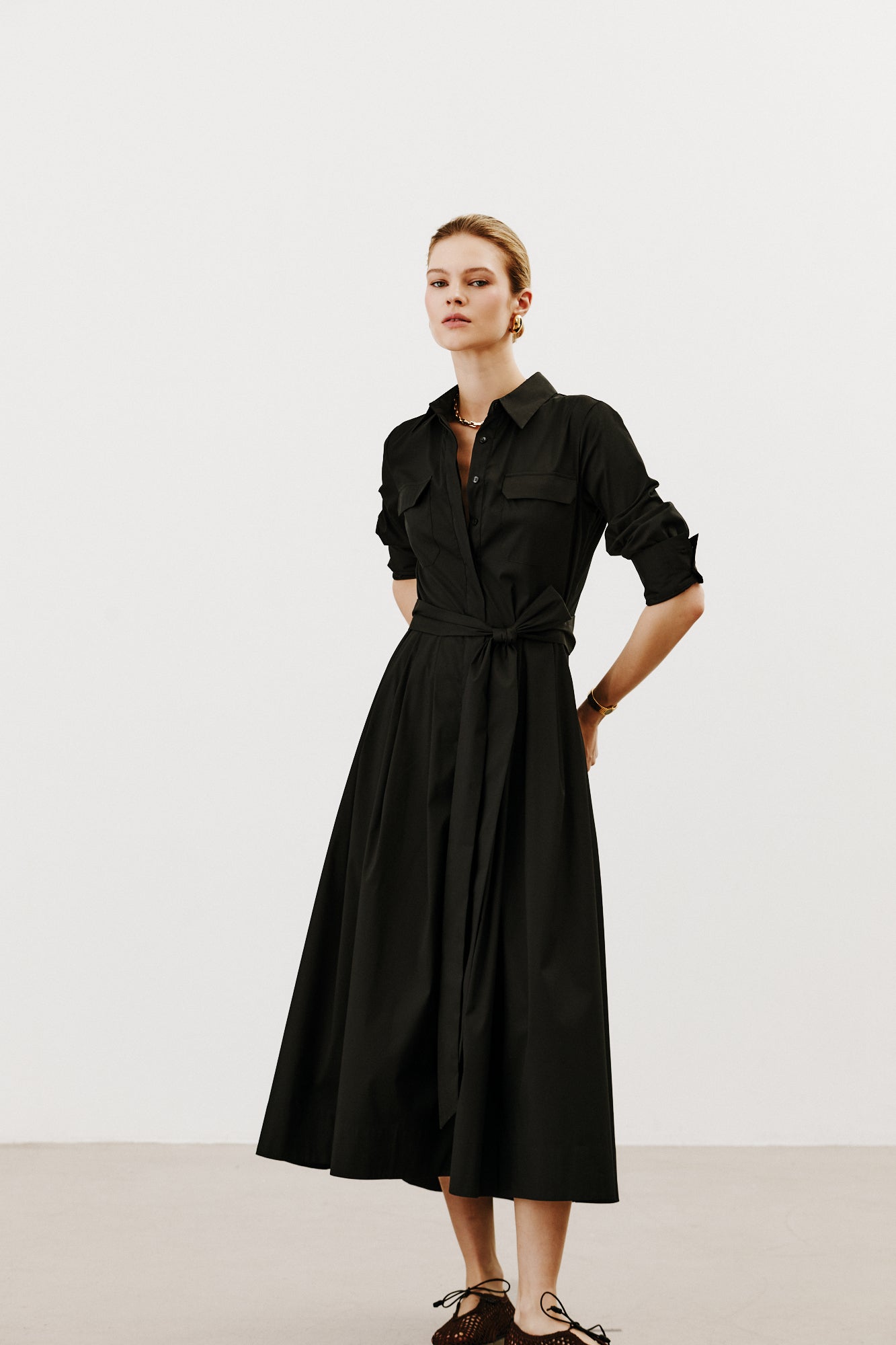 Bessette Black Fitted Shirt Dress 