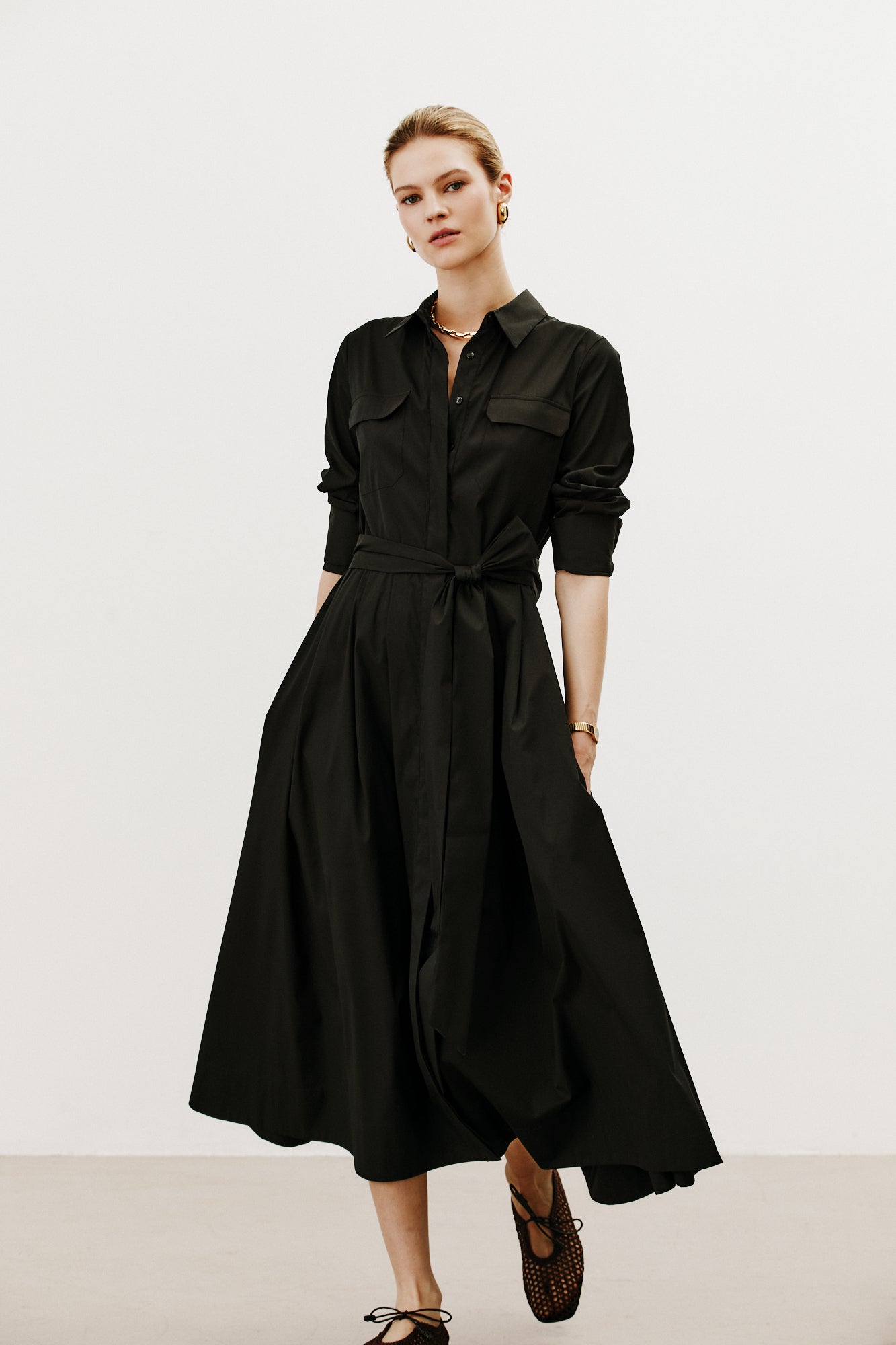 Bessette Black Fitted Shirt Dress 