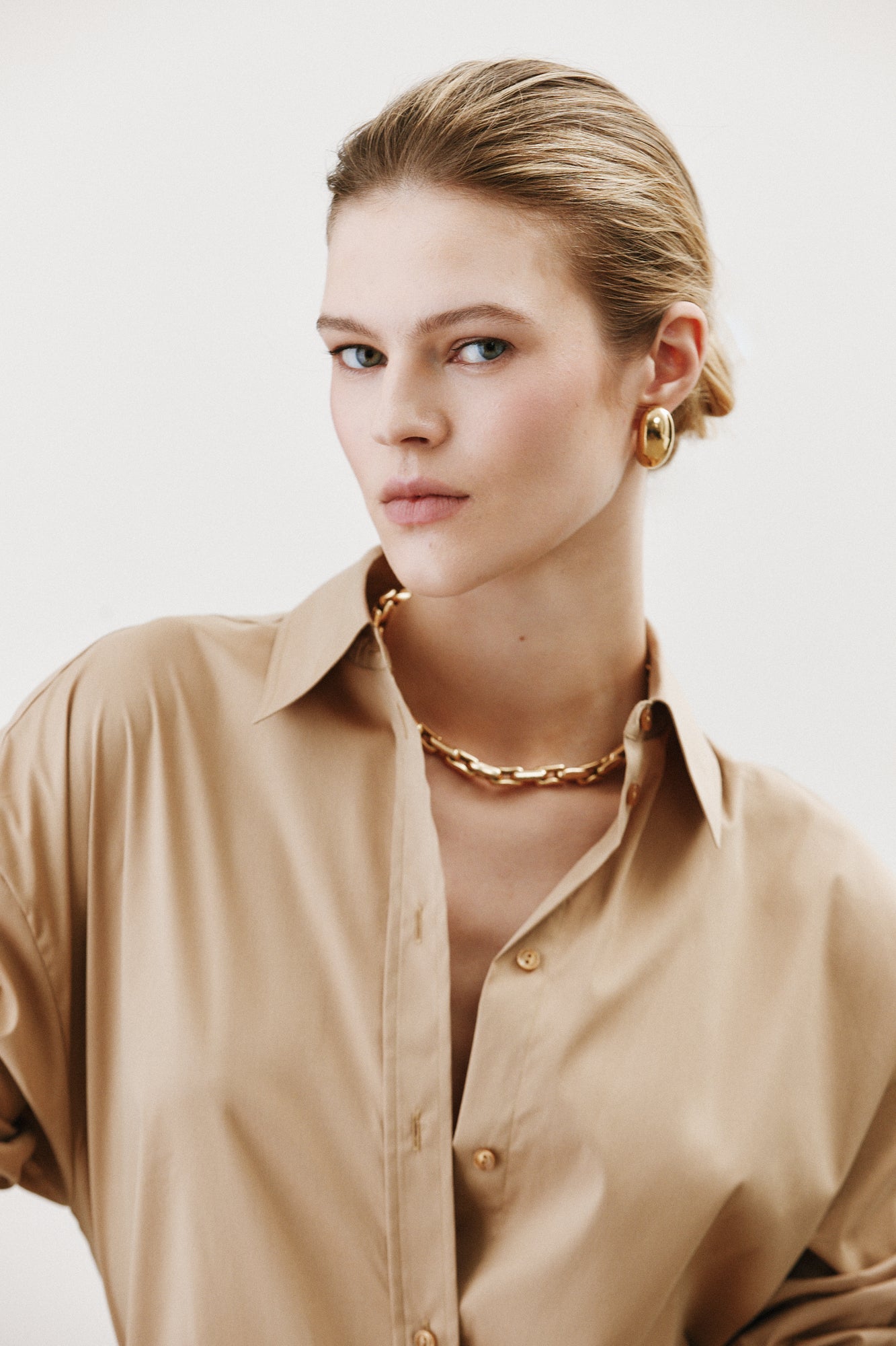Kate Beige Oversized Shirt Dress 