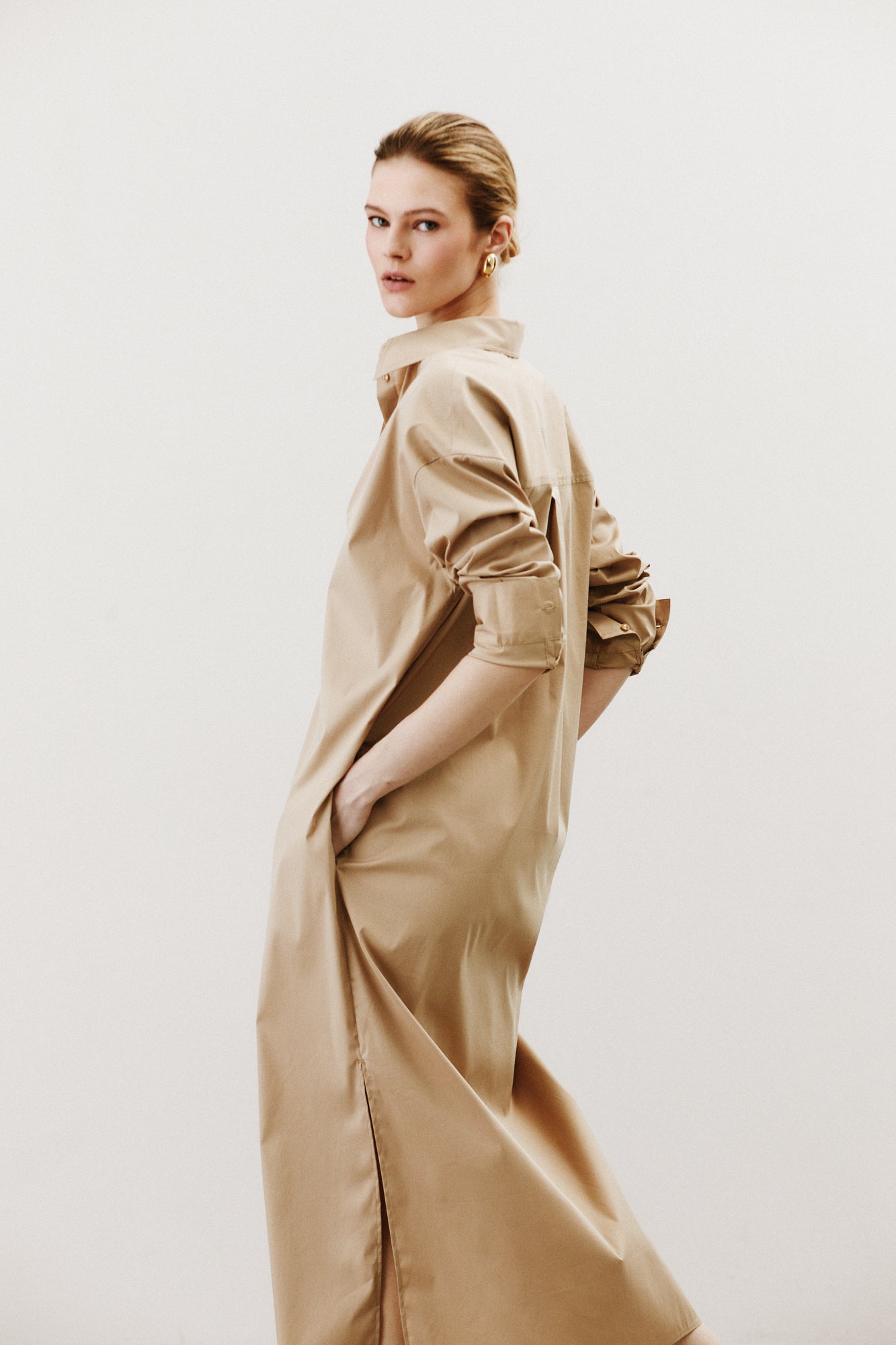Kate Beige Oversized Shirt Dress 