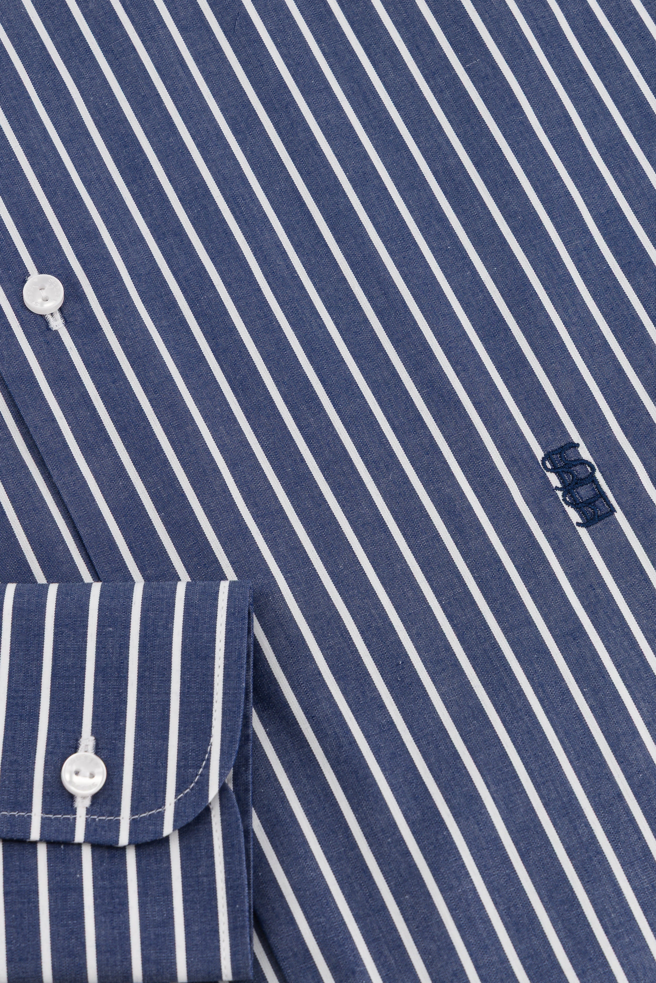 Leo Navy Striped Cotton Poplin Unisex Shirt