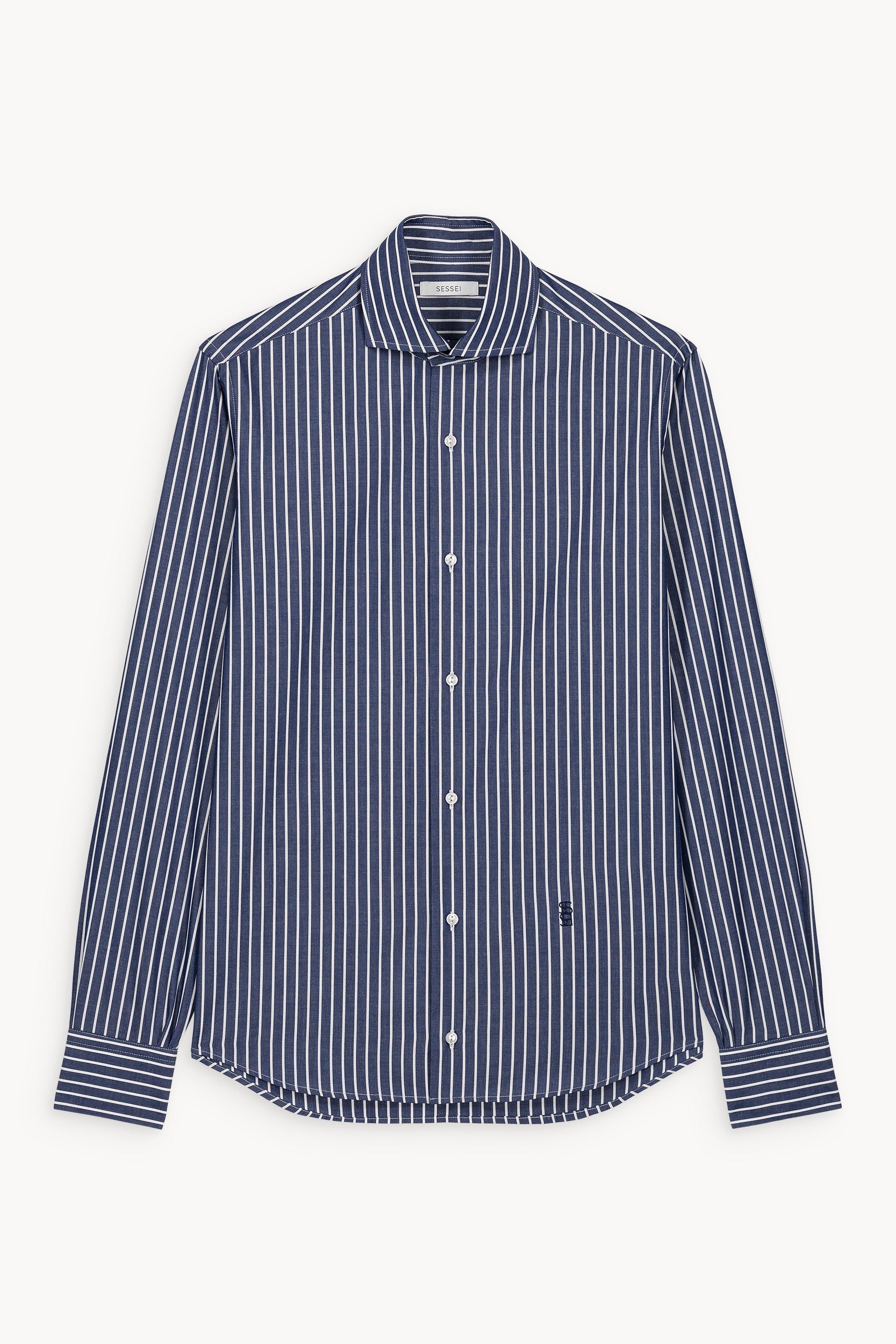 Leo Navy Striped Cotton Poplin Unisex Shirt