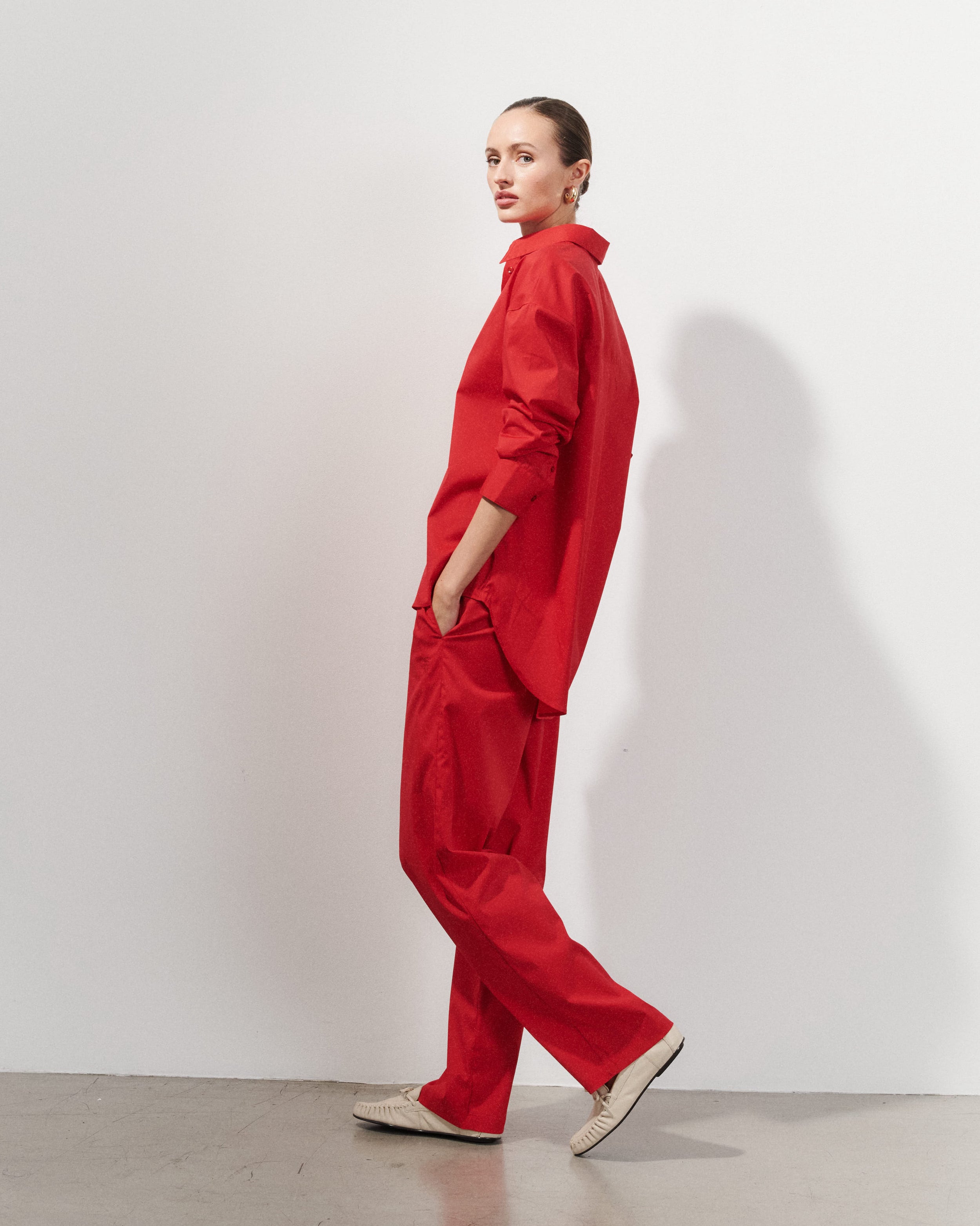 Kaia Red Cotton Poplin Oversized Shirt