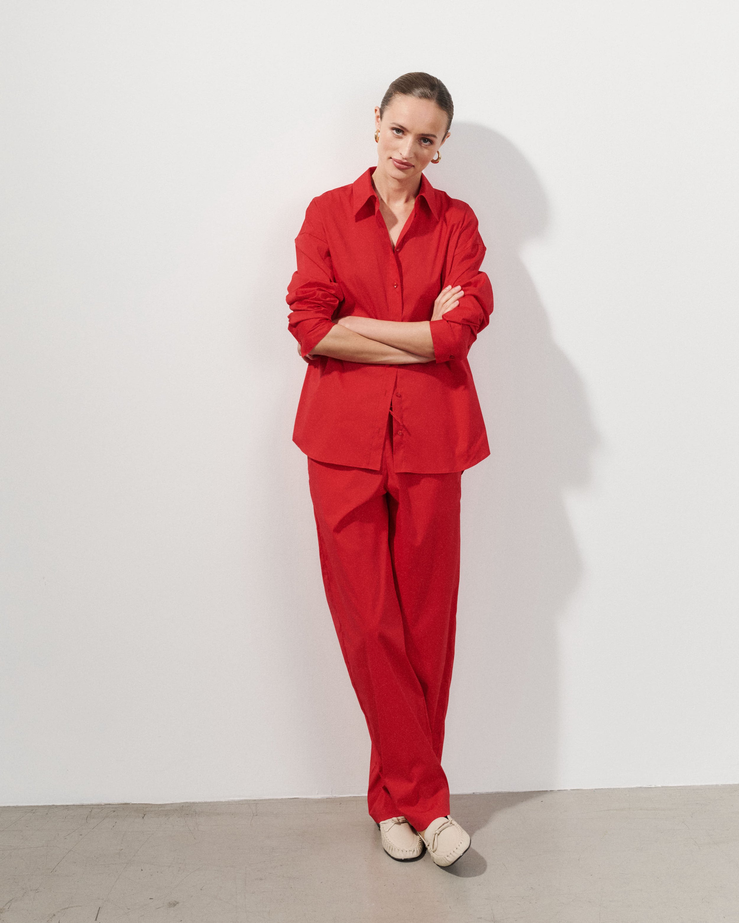 Kaia Red Cotton Poplin Oversized Shirt