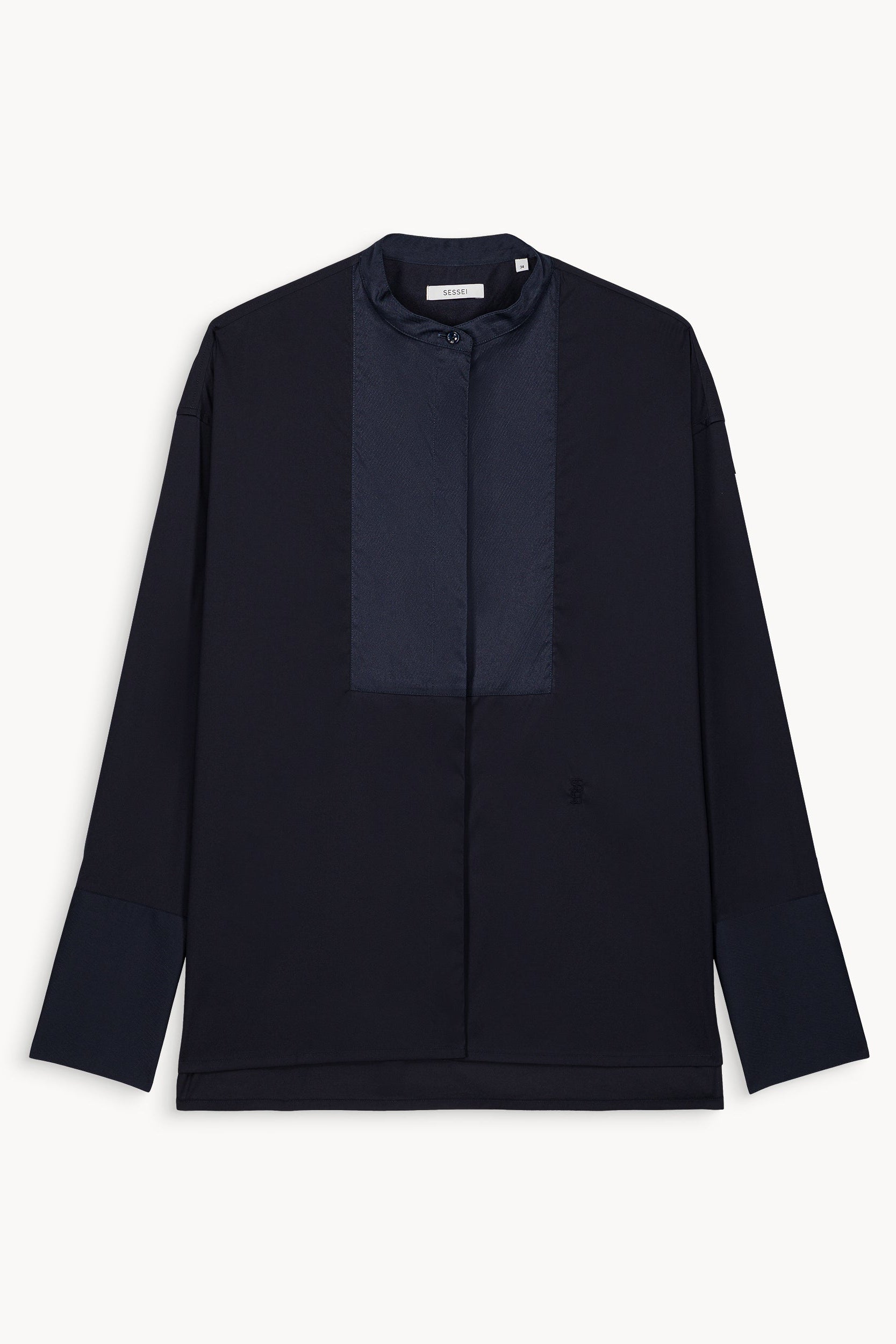 Chemise marine à plastron texturé Bianca