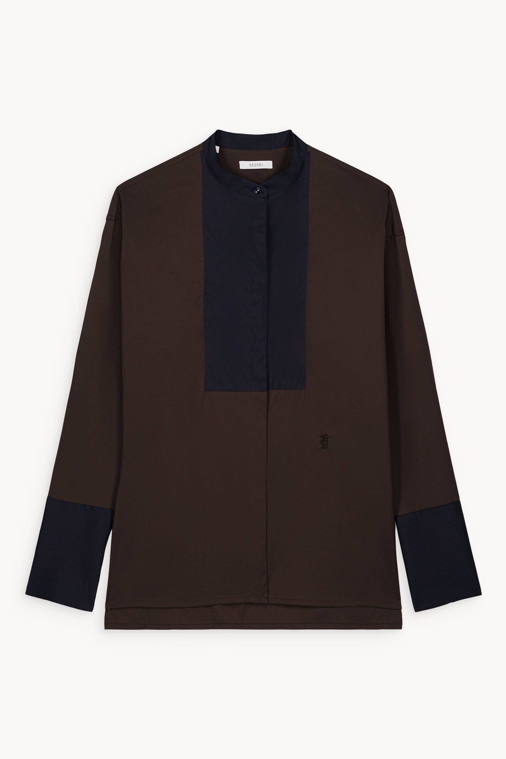 Chemise marron à plastron texturé Bianca