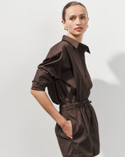 Charger l&#39;image dans la galerie, Chemise oversize en popeline de coton marron Kaia
