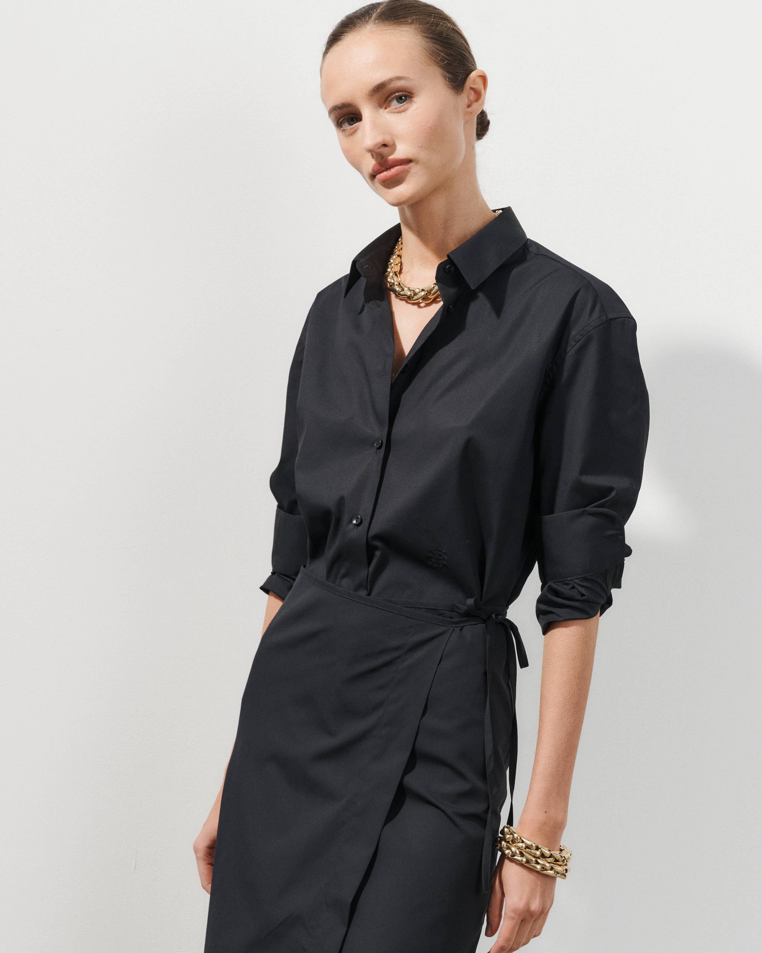 Esther black cotton poplin shirt
