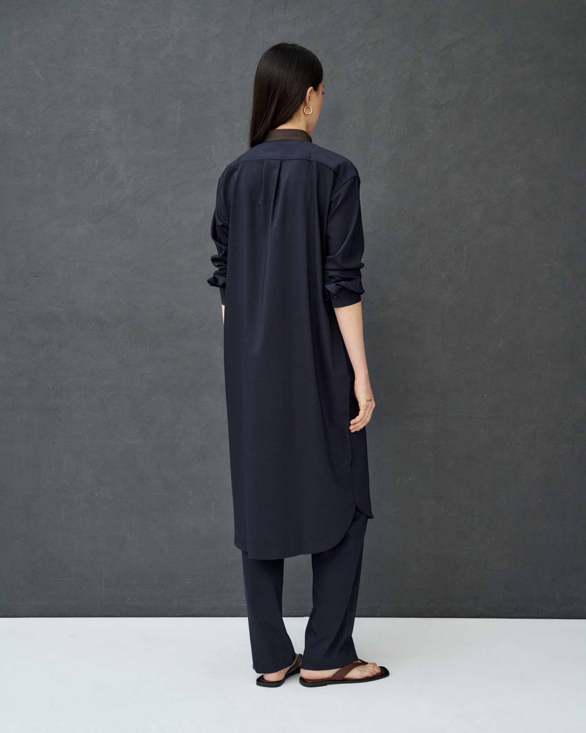 Chloe Navy Wool Blend Shirt Dress with Bib