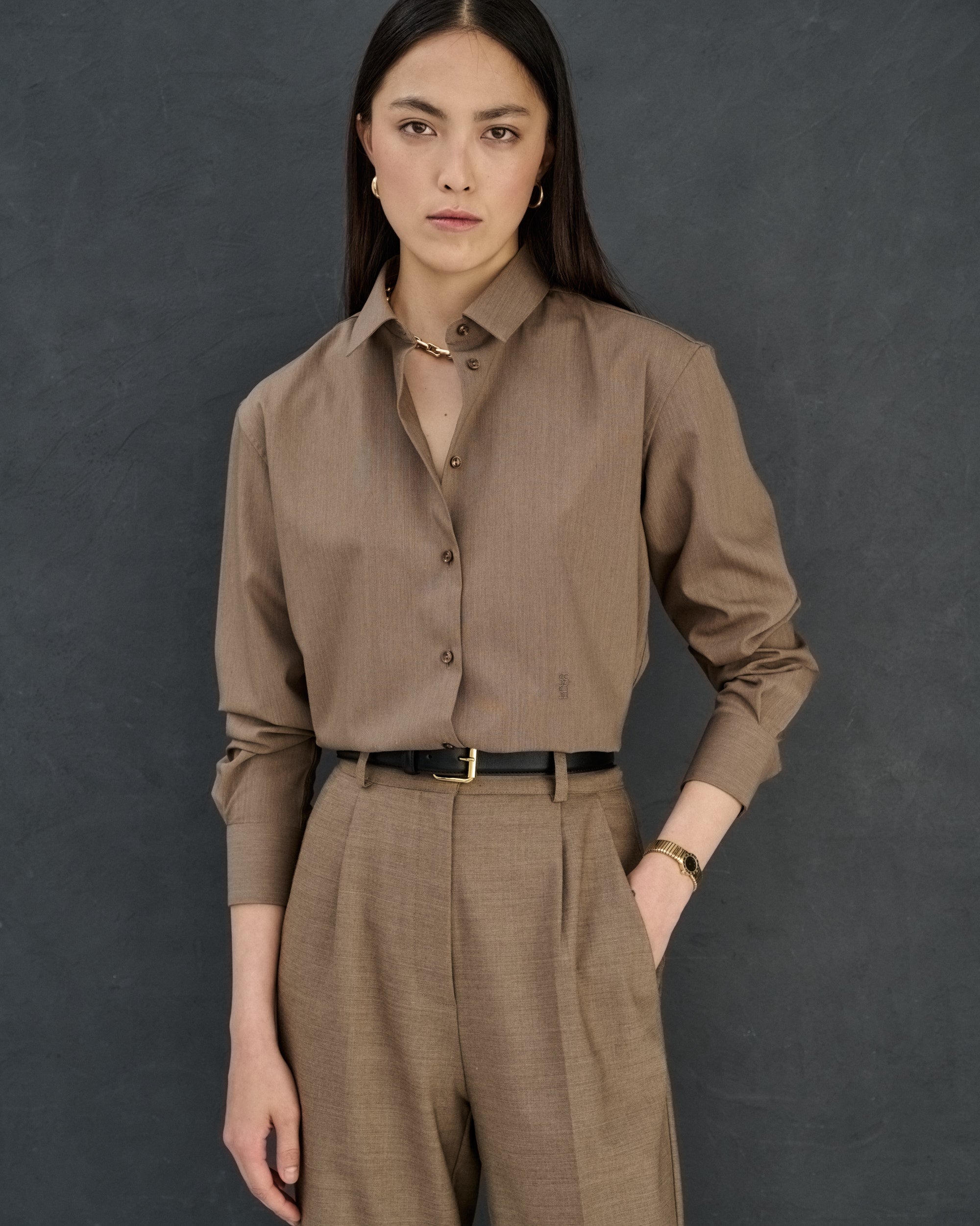 Esther Beige Wool Blend Shirt 