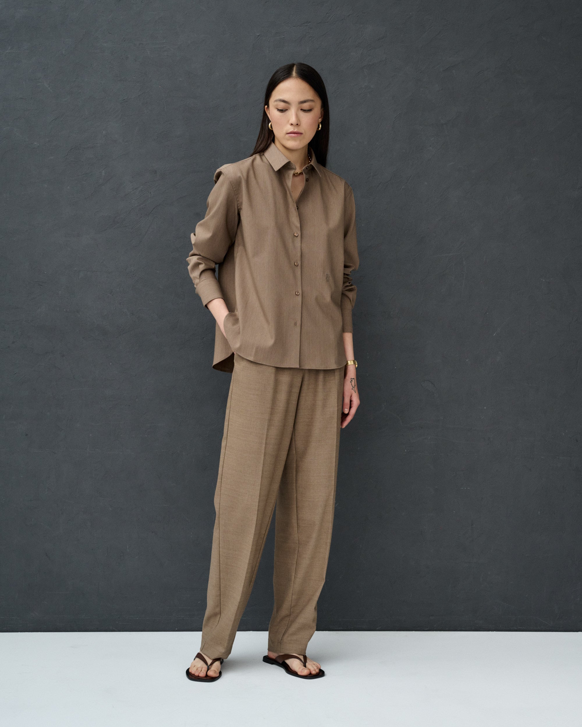 Esther Beige Wool Blend Shirt 