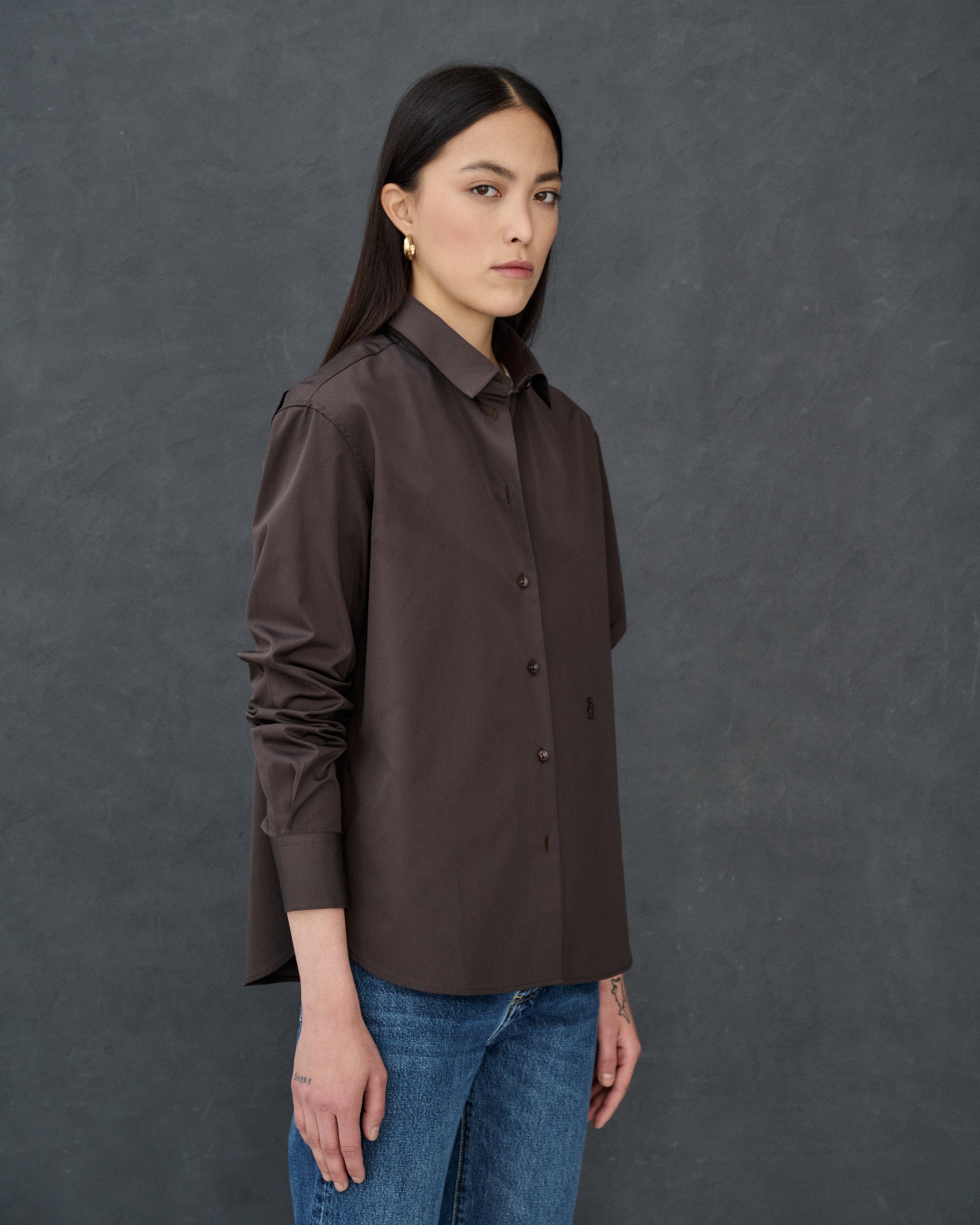 Esther Brown Cotton Poplin Shirt 