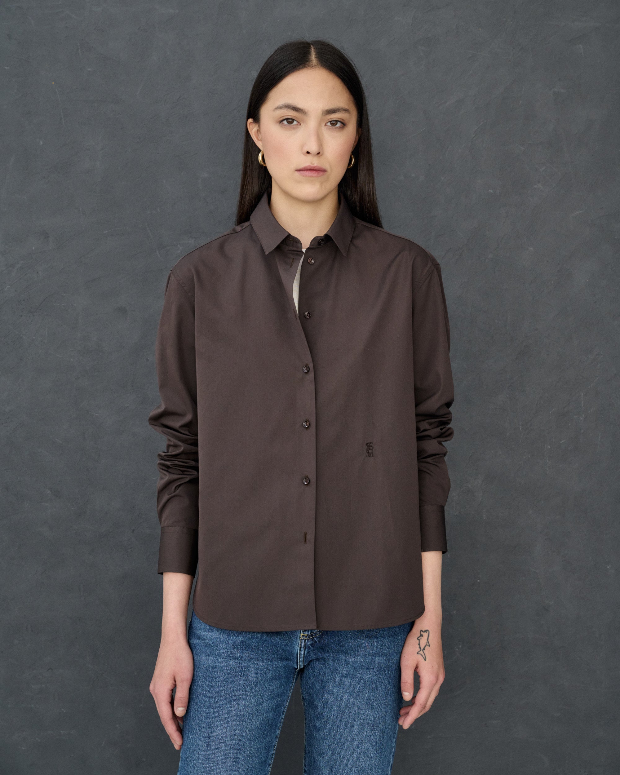 Esther Brown Cotton Poplin Shirt 