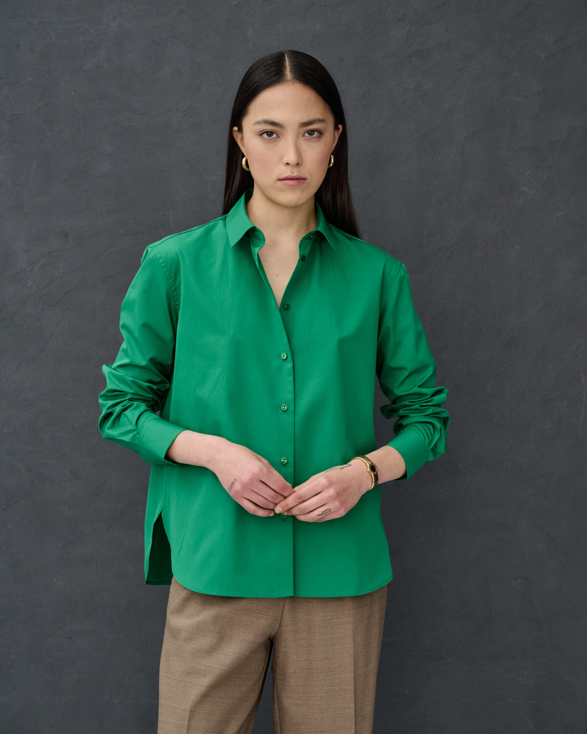 Esther Green Cotton Poplin Shirt 