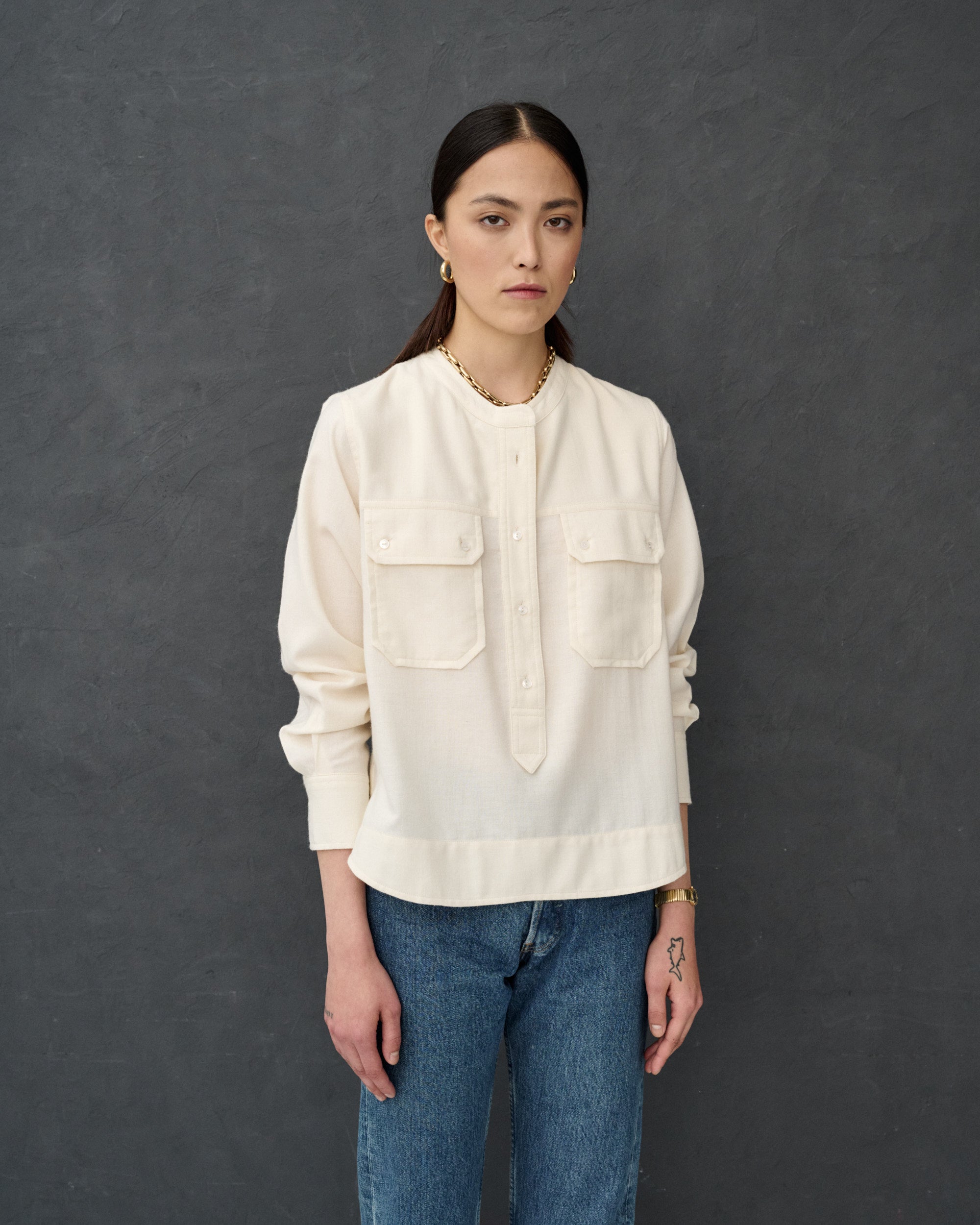 Hailey Ivory Wool Blend Blouse