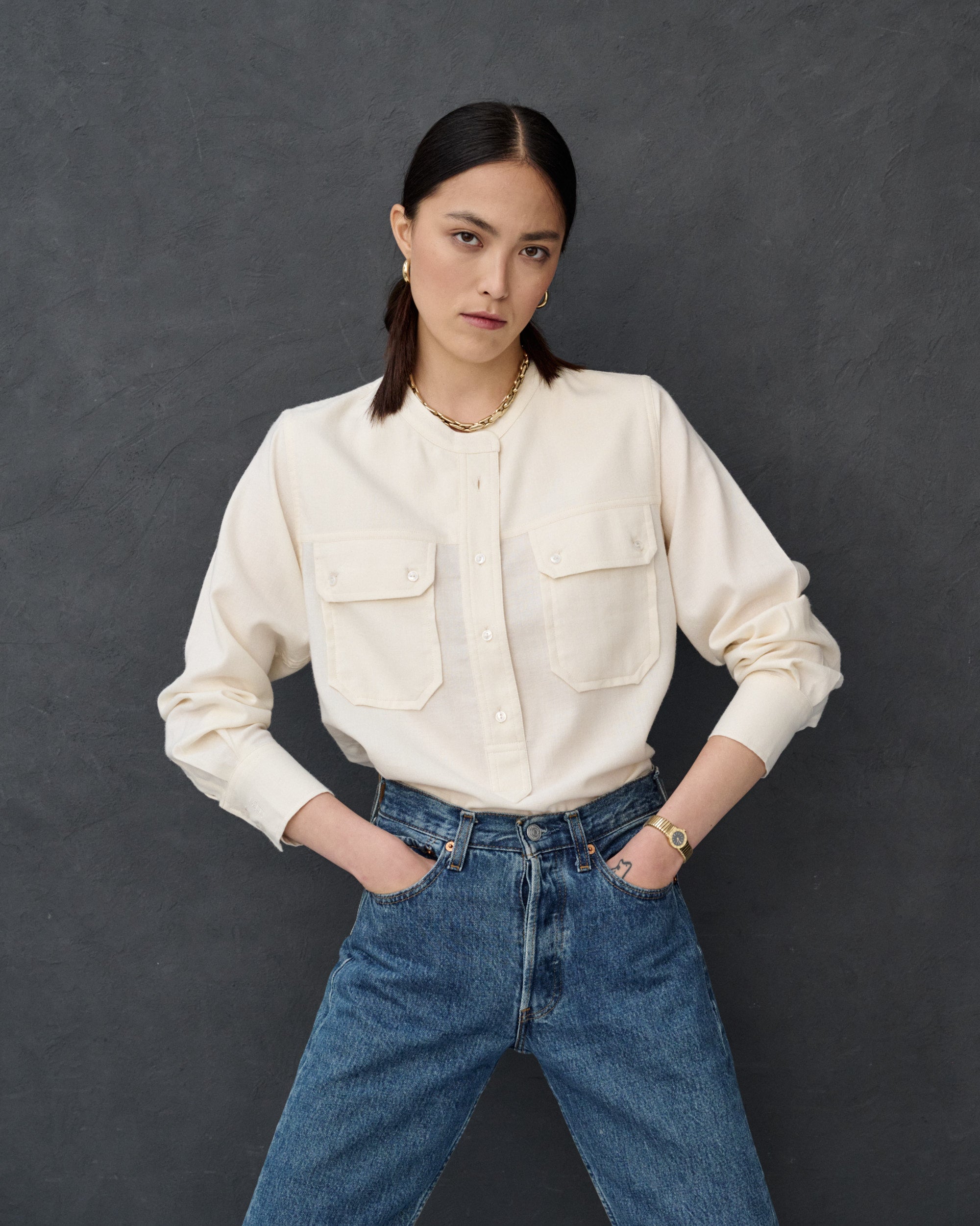 Hailey Ivory Wool Blend Blouse