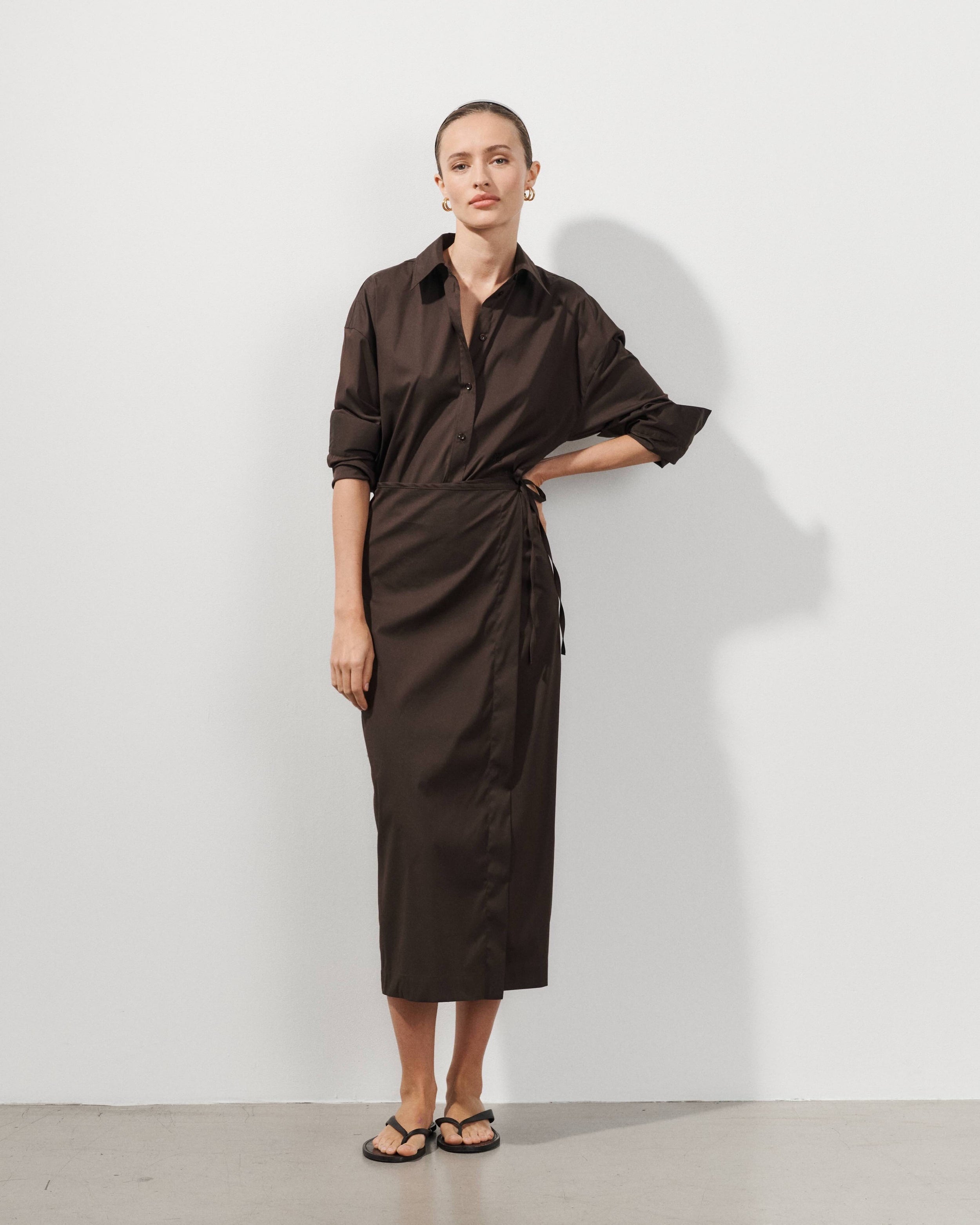 Antonia Brown Cotton Poplin Sarong Skirt
