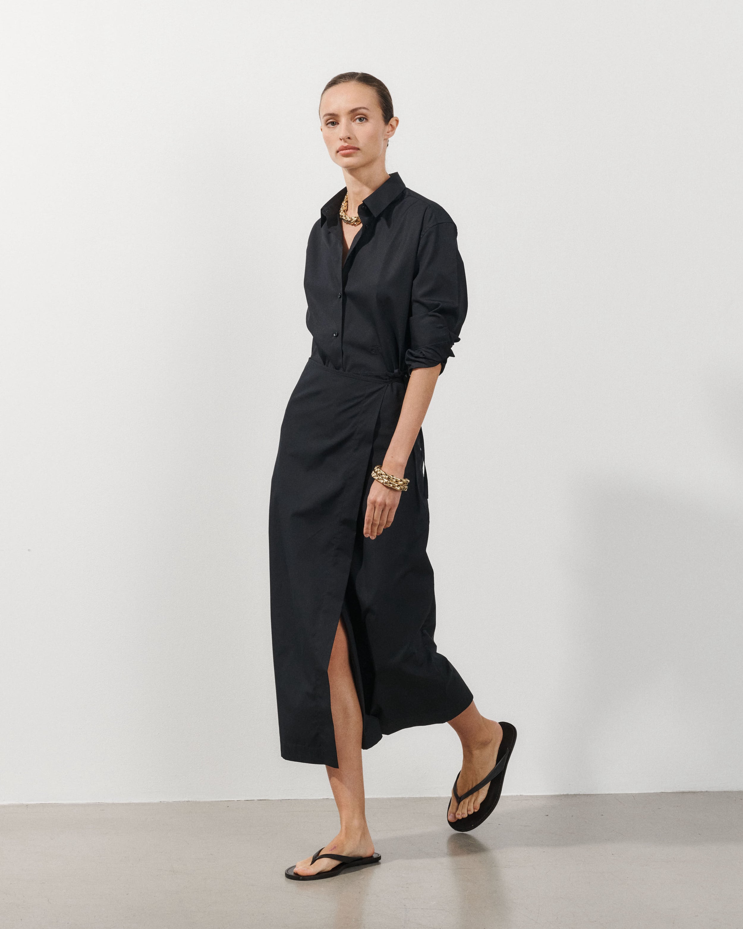 Antonia Black Cotton Poplin Pareo Skirt
