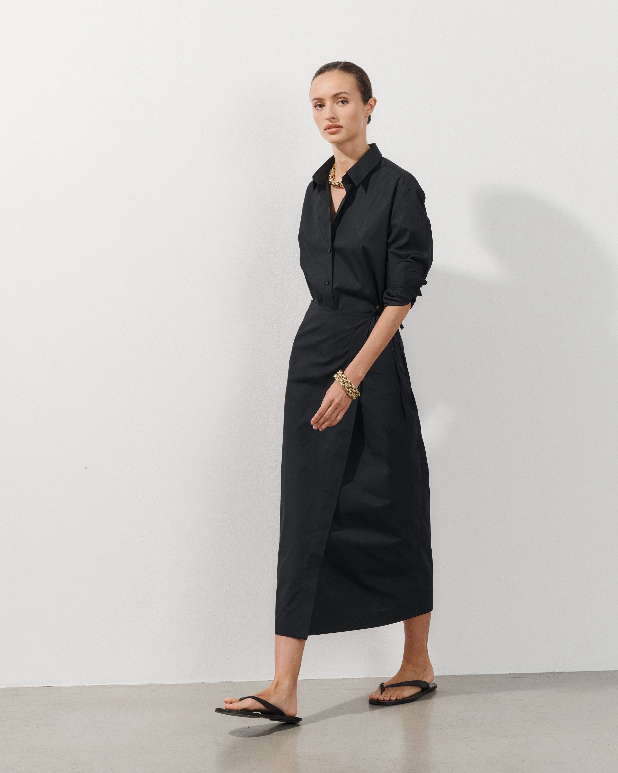 Antonia Black Cotton Poplin Pareo Skirt