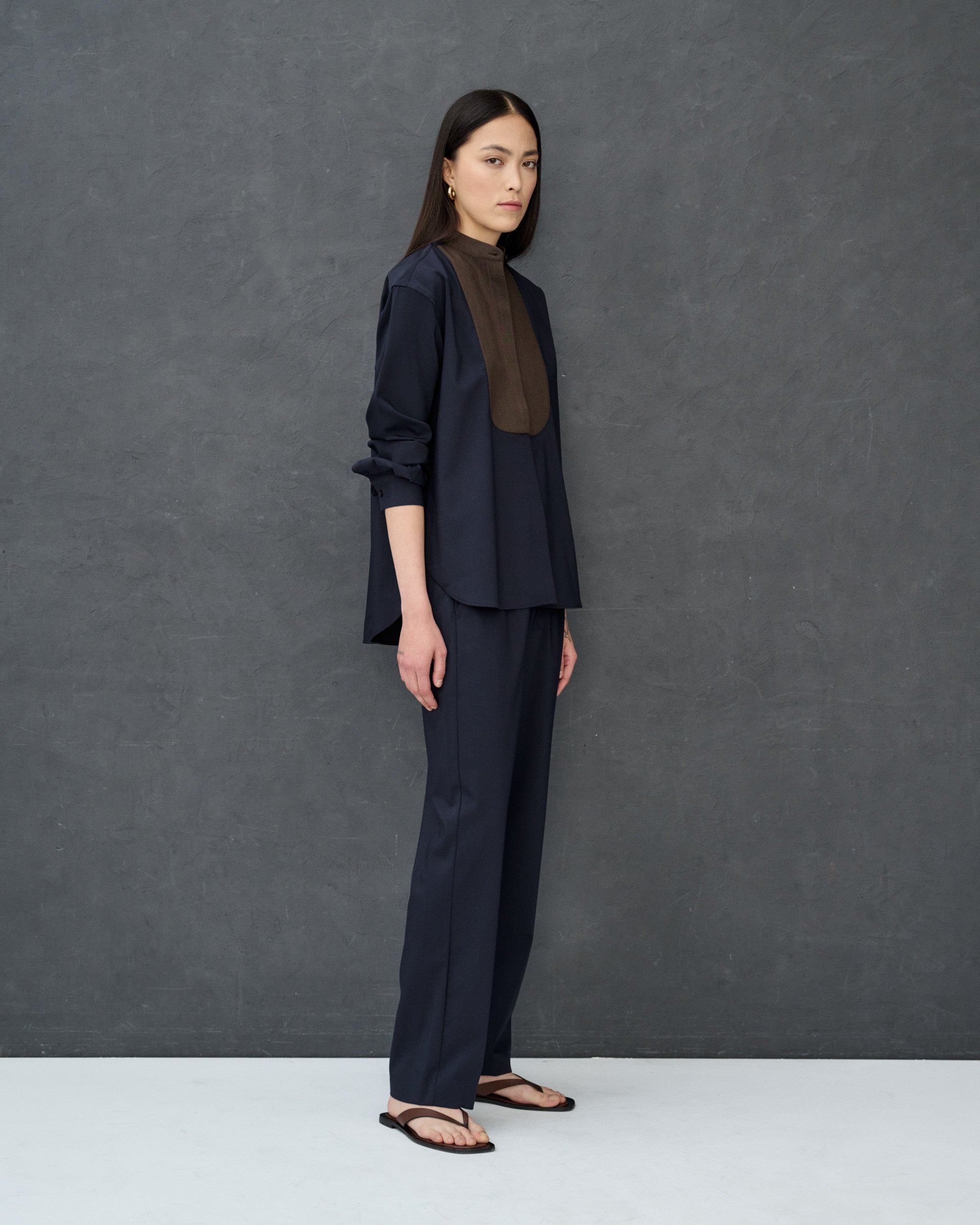 Maria Navy Wool Blend Shirt with Bib