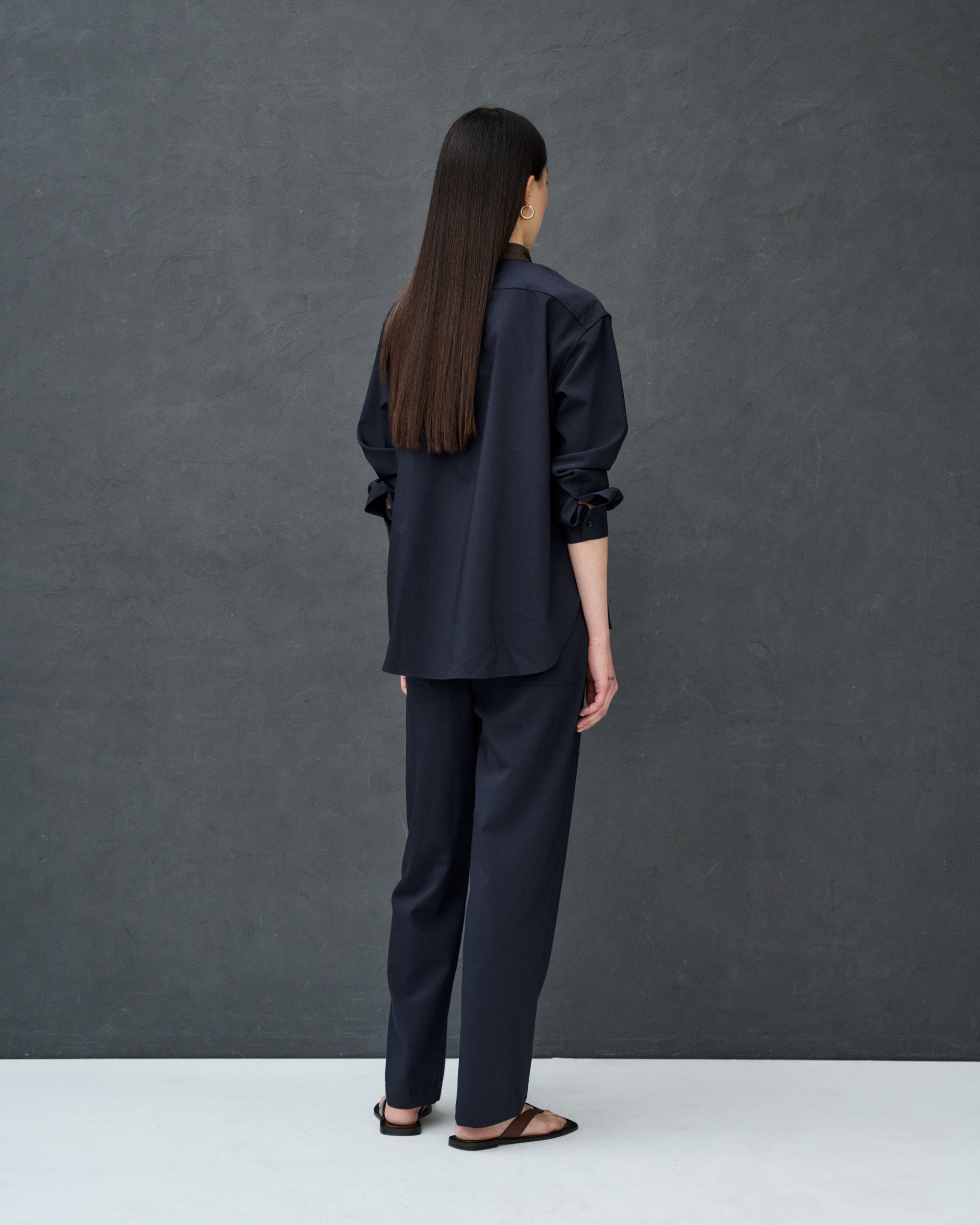 Maria Navy Wool Blend Shirt with Bib