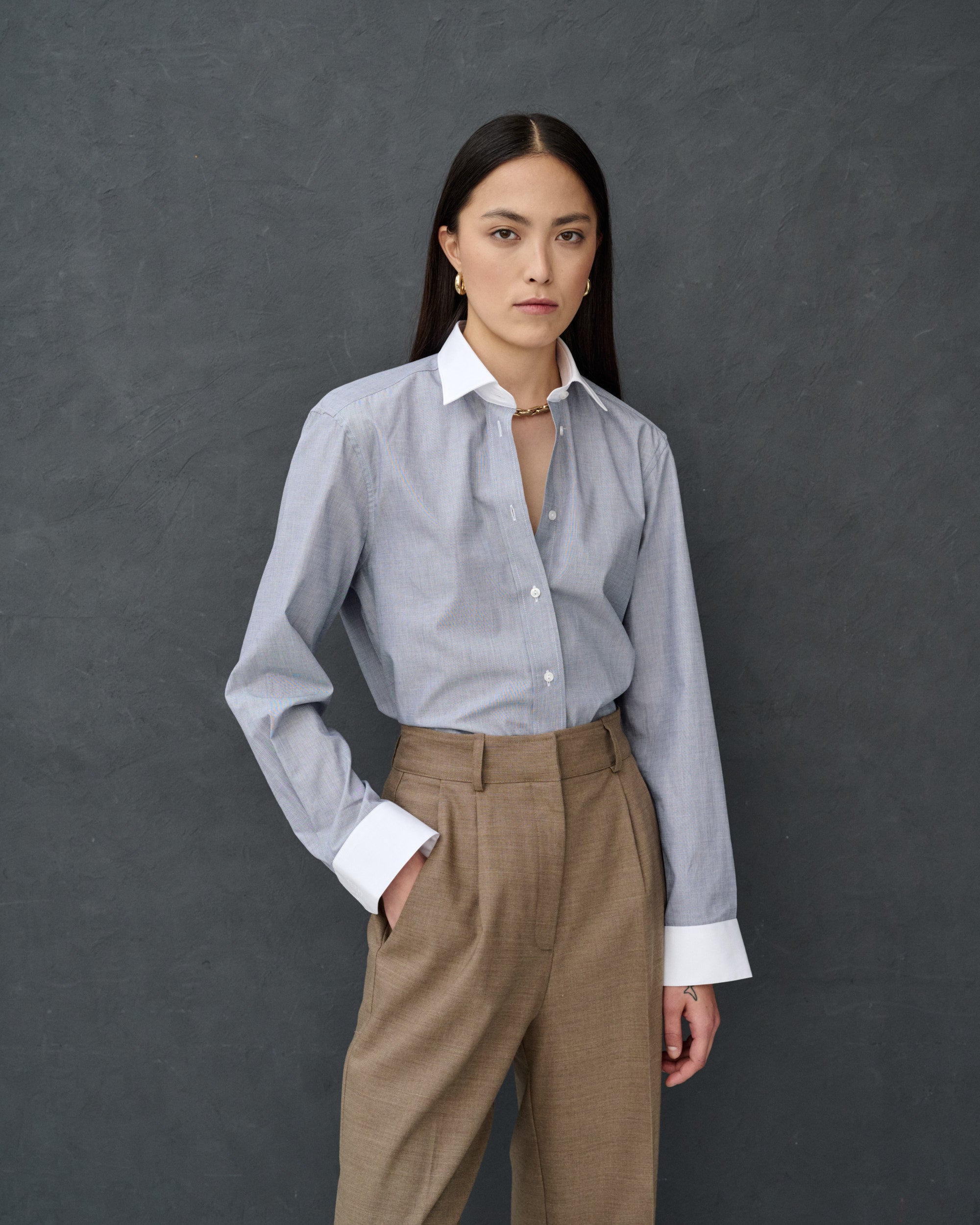 Monica Gray Cotton Poplin Shirt