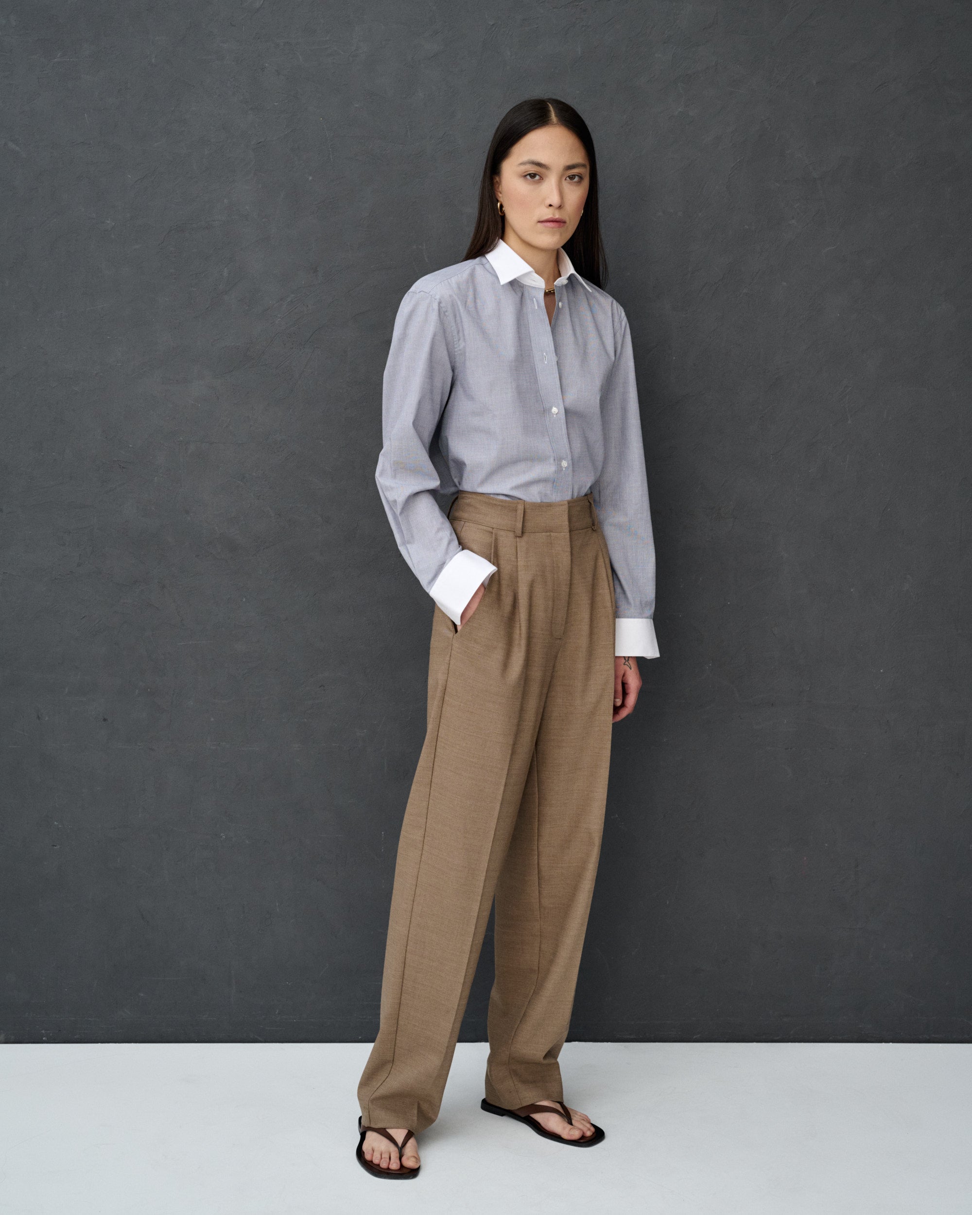 Monica Gray Cotton Poplin Shirt