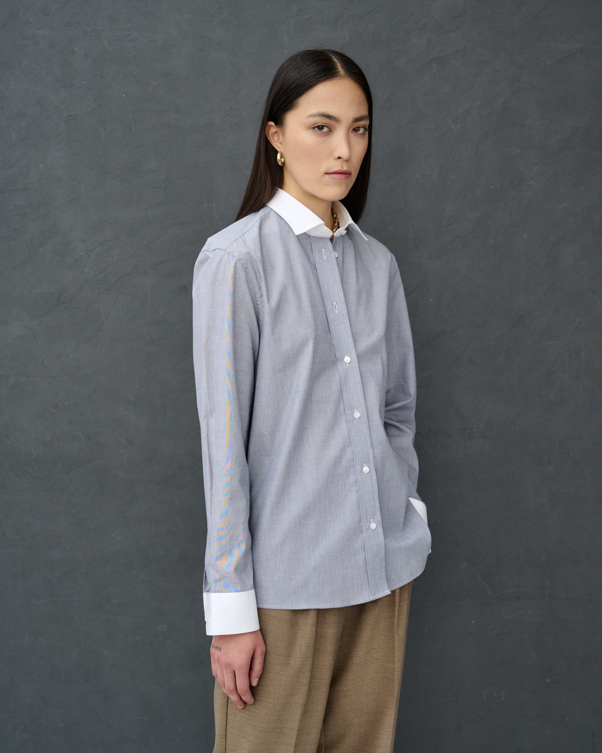 Monica Gray Cotton Poplin Shirt